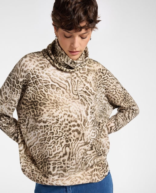 Imagen 0 de Suéter de mujer con estampado animal y cuello desmontable