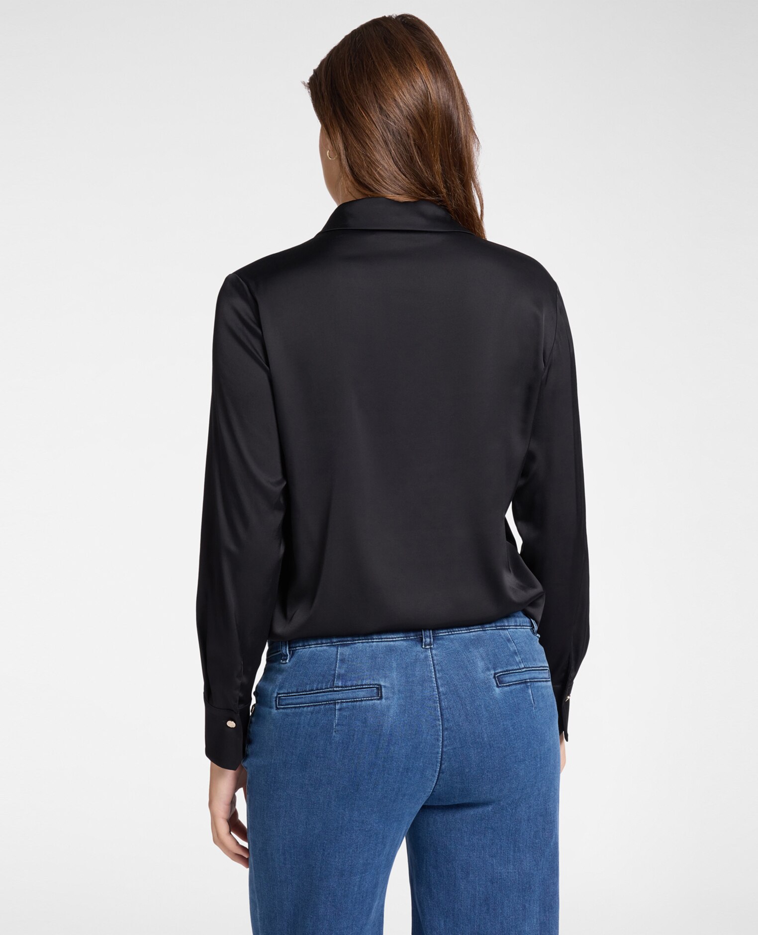 Camisa de mujer de satén elástico con botones a juego - Elena Miró - Negro Negro-2