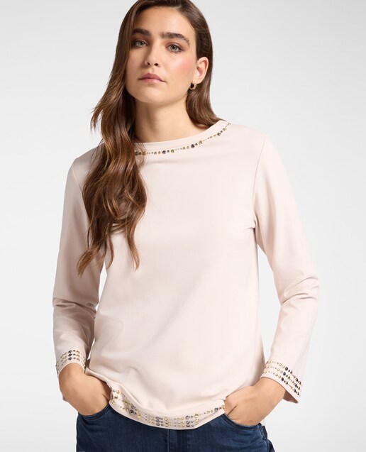 Imagen 0 de Camiseta de mujer de manga larga con tachuelas