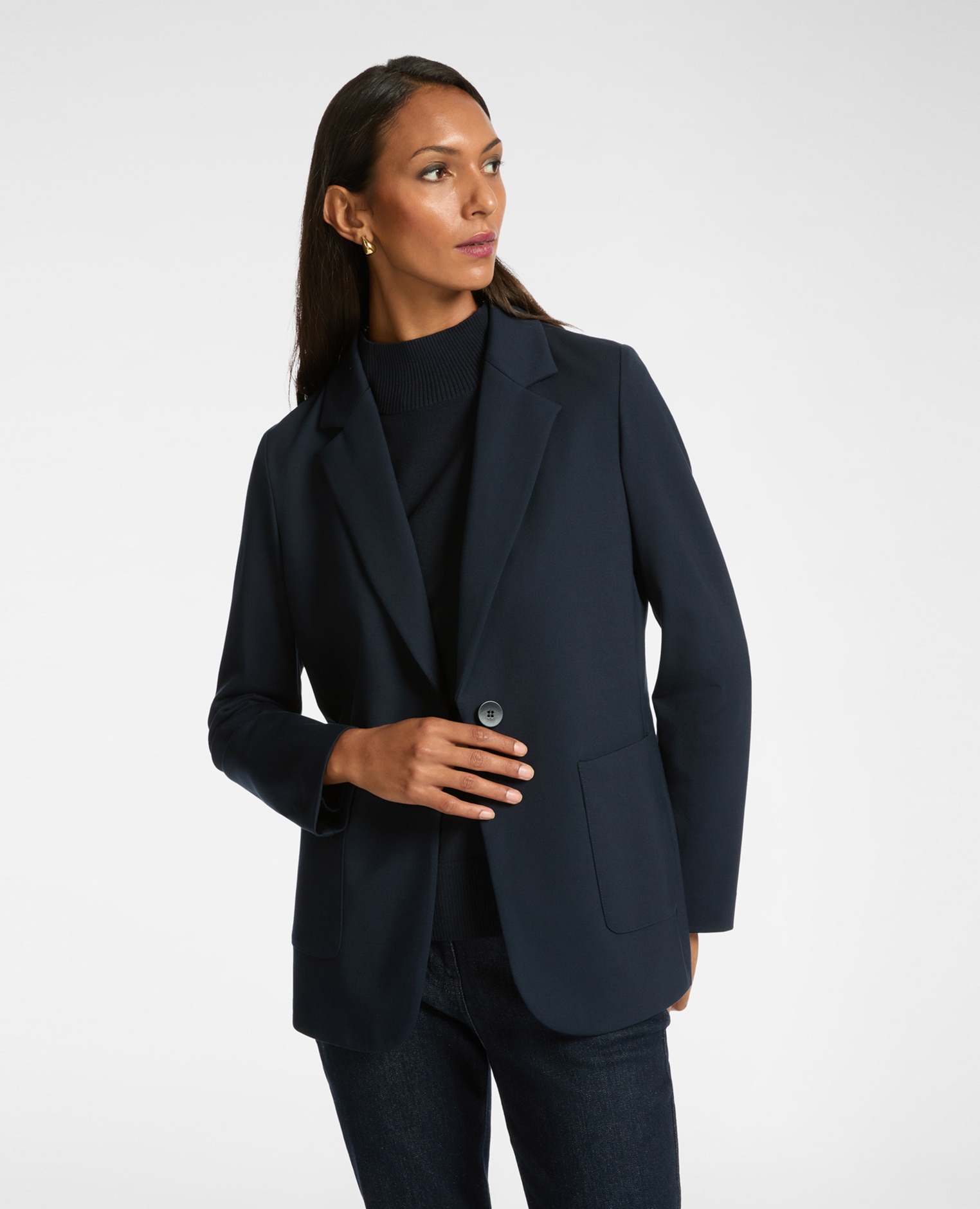 Blazer de mujer de punto milano sin forro con hombreras intercambiables - Elena Miró - Azul Azul-1