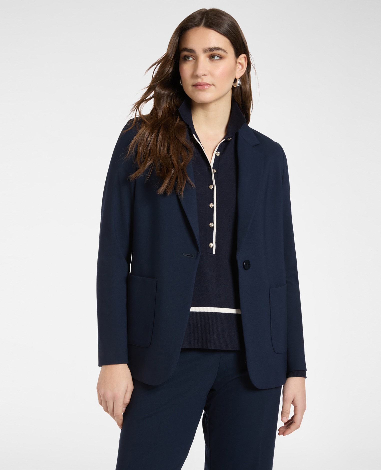 Blazer de mujer de punto milano sin forro con hombreras intercambiables - Elena Miró - Azul Azul-2
