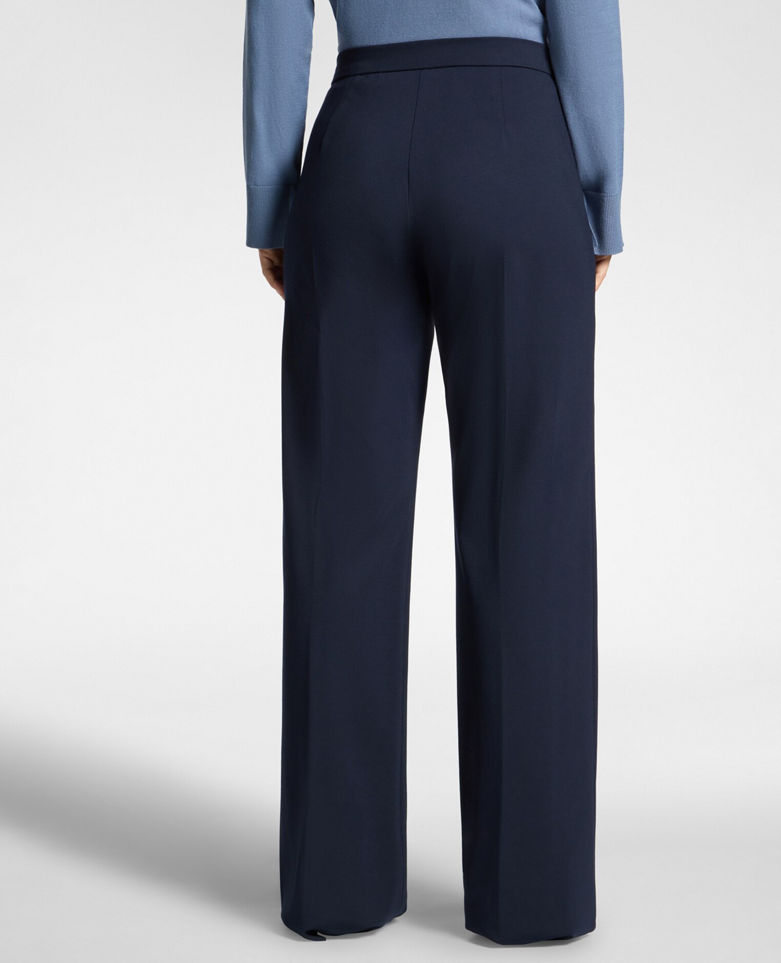 Pantalones de mujer de hombre en punto milanés bolsillos laterales cómodo cierre de cremallera y botón y pliegues en la espalda - Elena Miró - Azul Azul-2