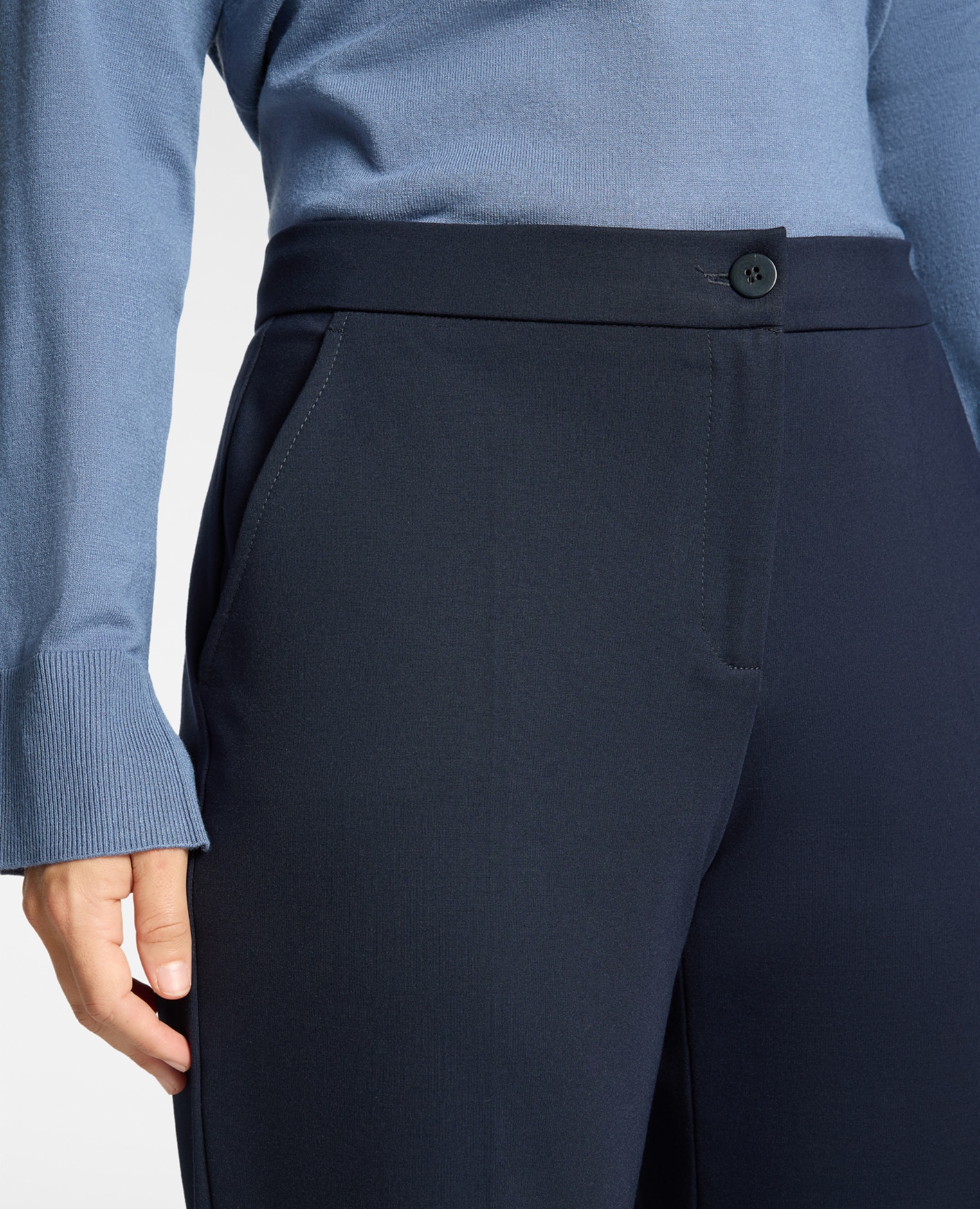 Pantalones de mujer de hombre en punto milanés bolsillos laterales cómodo cierre de cremallera y botón y pliegues en la espalda - Elena Miró - Azul Azul-4