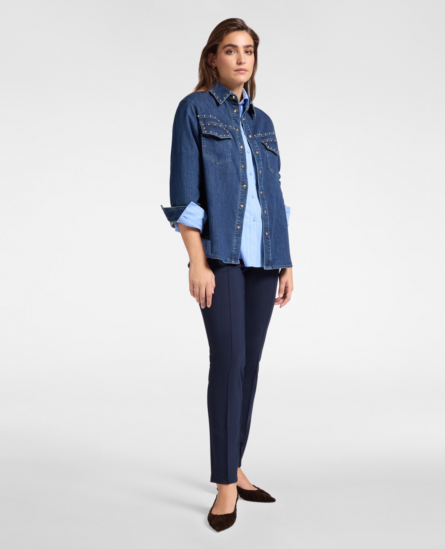 Imagen 1 de Pantalones de mujer slim fit en punto milanés con cintura elástica es un modelo deportivo chic versátil y ecléctico - Elena Miró - Azul Azul