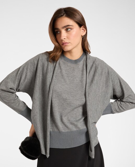 Imagen 0 de Cárdigan de mujer de tacto suave con bordes acanalados en contraste