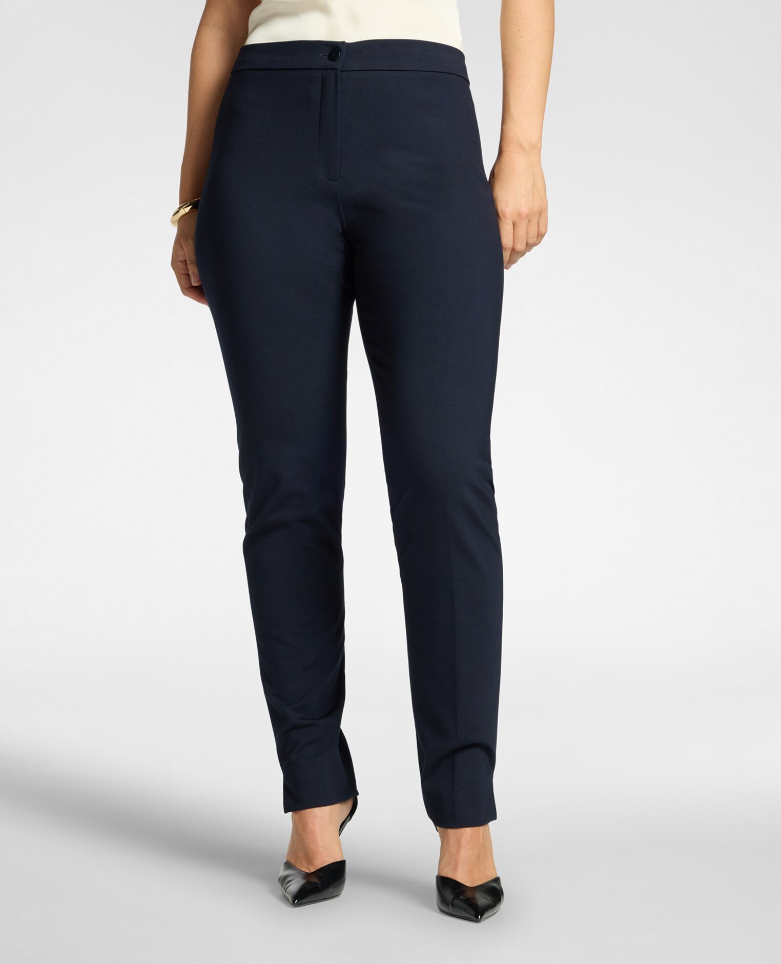 Pantalones de mujer slim en punto milano perfectos para toda la temporada - Elena Miró - Azul Azul-3