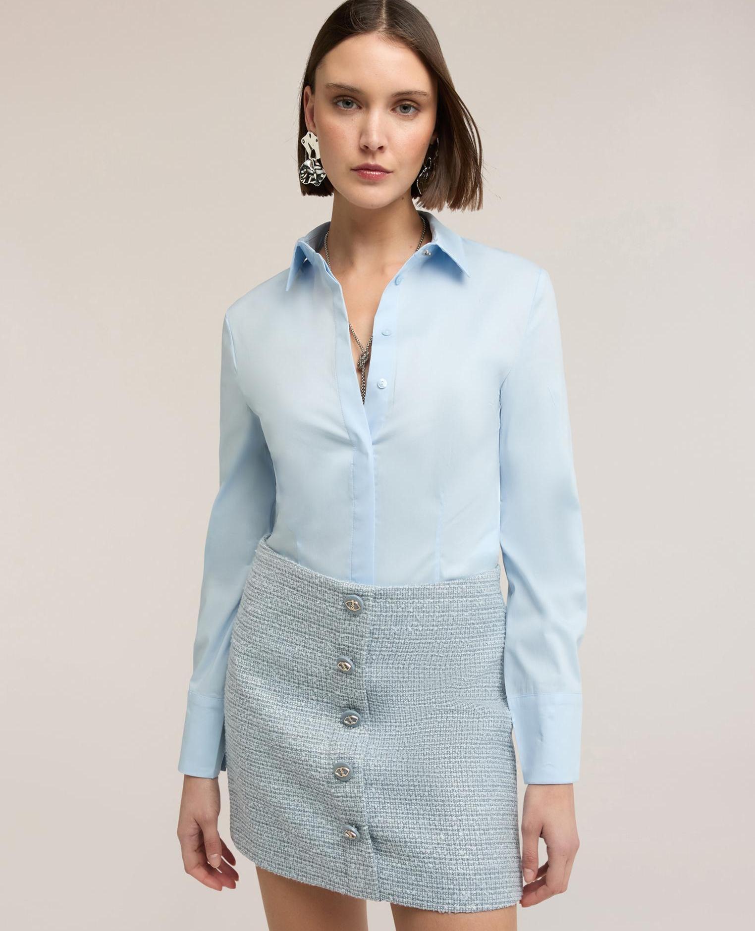Camisa de mujer de popelina cuello de vela y abotonadura inglesa - Motivi - Azul claro Azul claro-1
