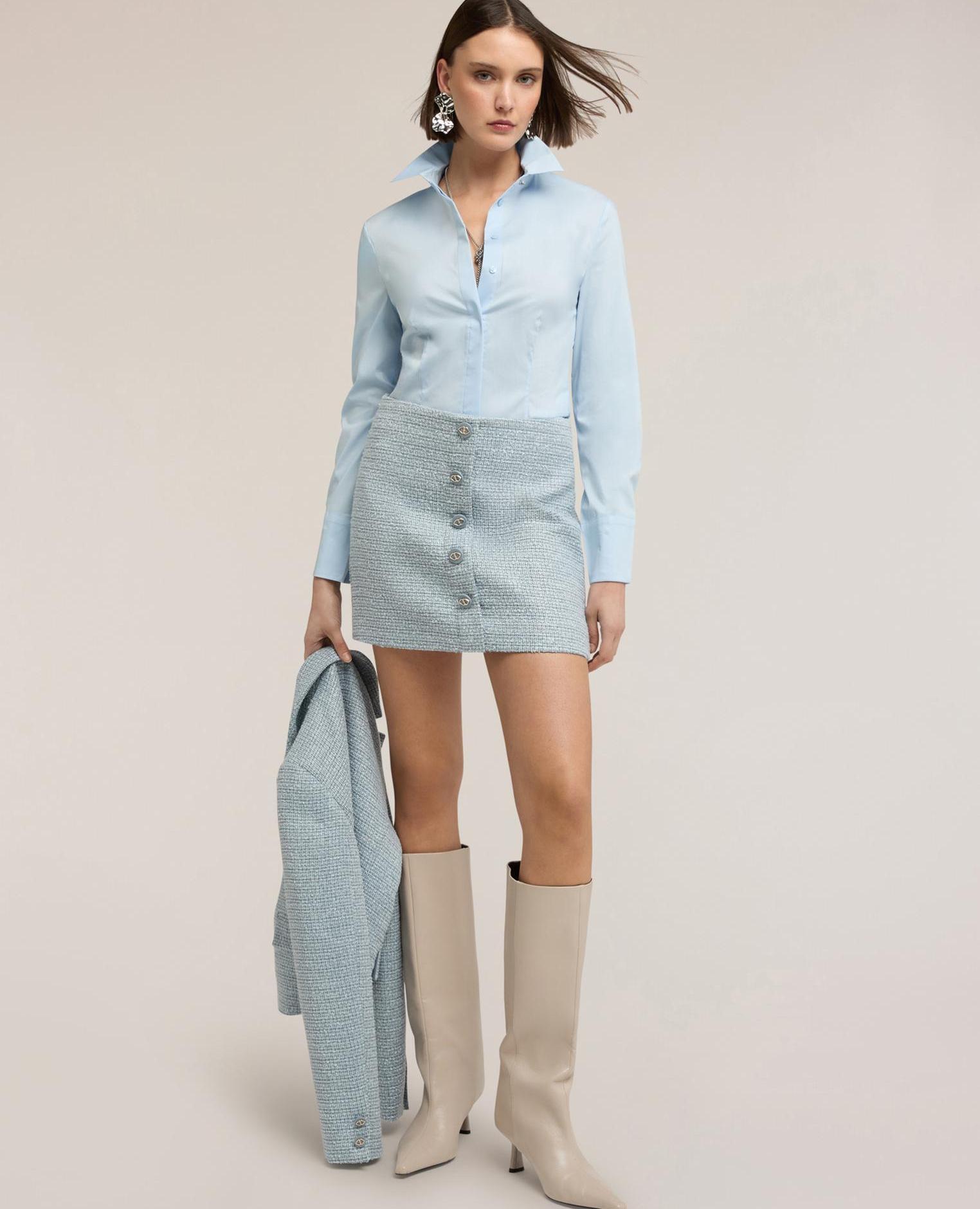 Camisa de mujer de popelina cuello de vela y abotonadura inglesa - Motivi - Azul claro Azul claro-3