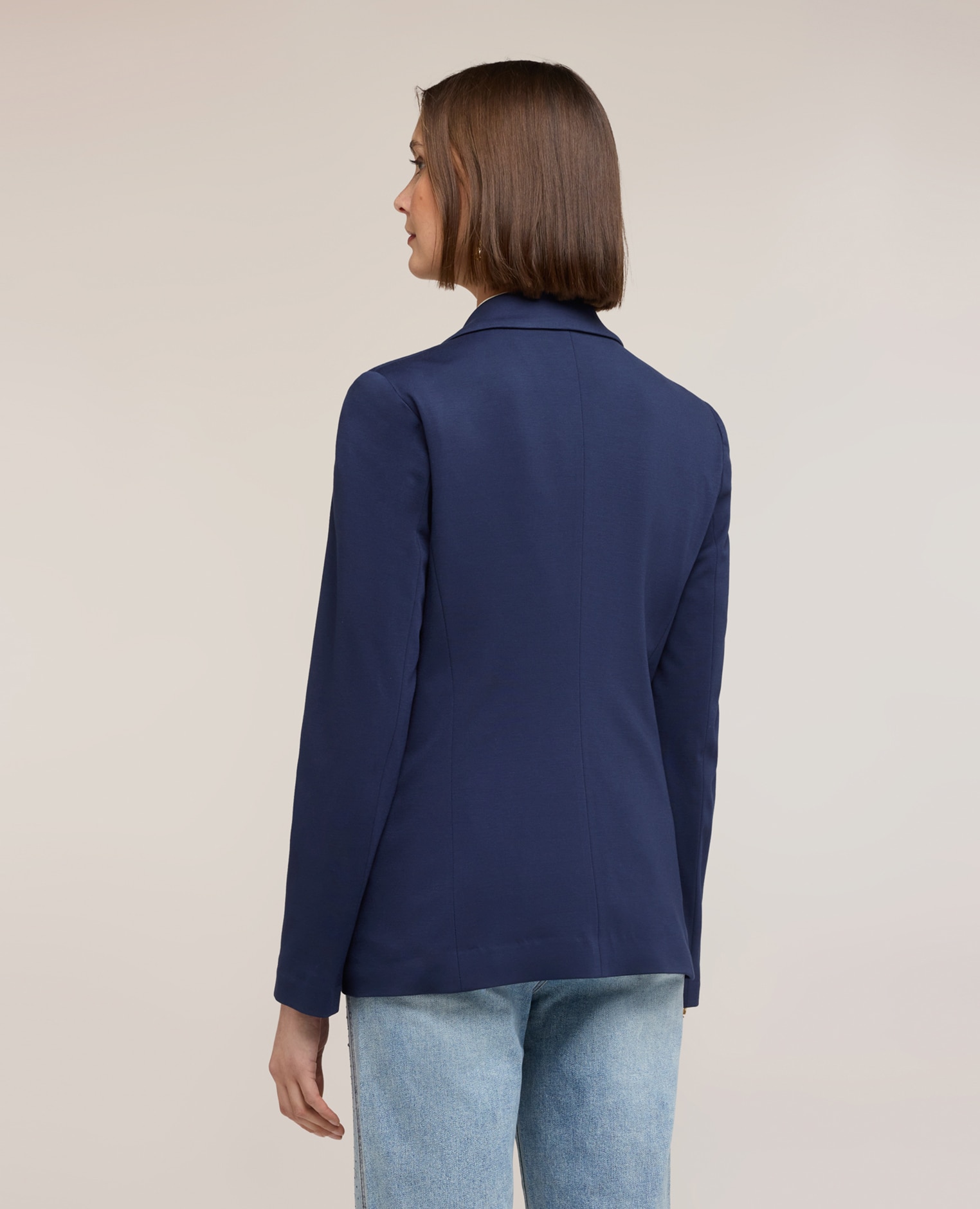 Chaqueta de mujer blazer de una botonadura en punto milano apertura frontal con cuello de solapa y botón - Motivi - Azul Azul-2