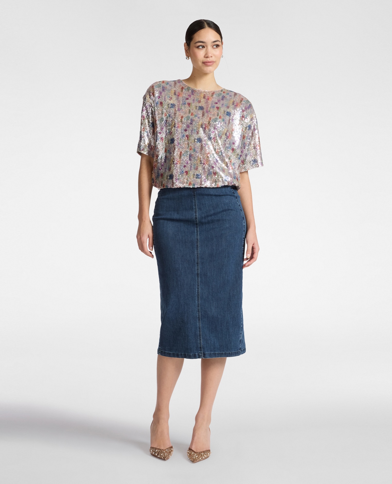 Elena Miró - Falda midi de denim con banda elástica.