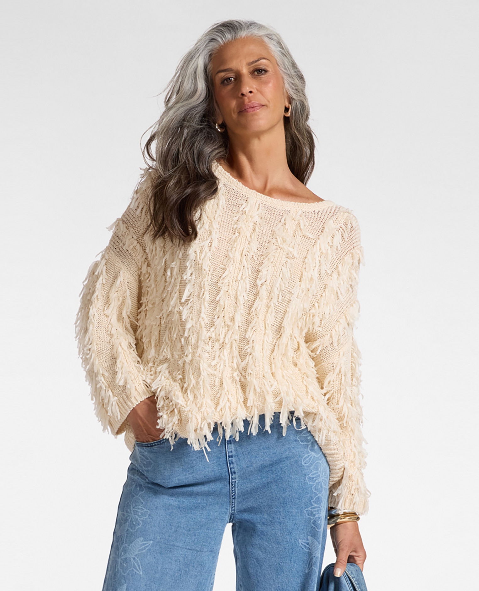 Elena Miró - Jersey de mujer oversize con flecos largo medio con ajuste oversize.