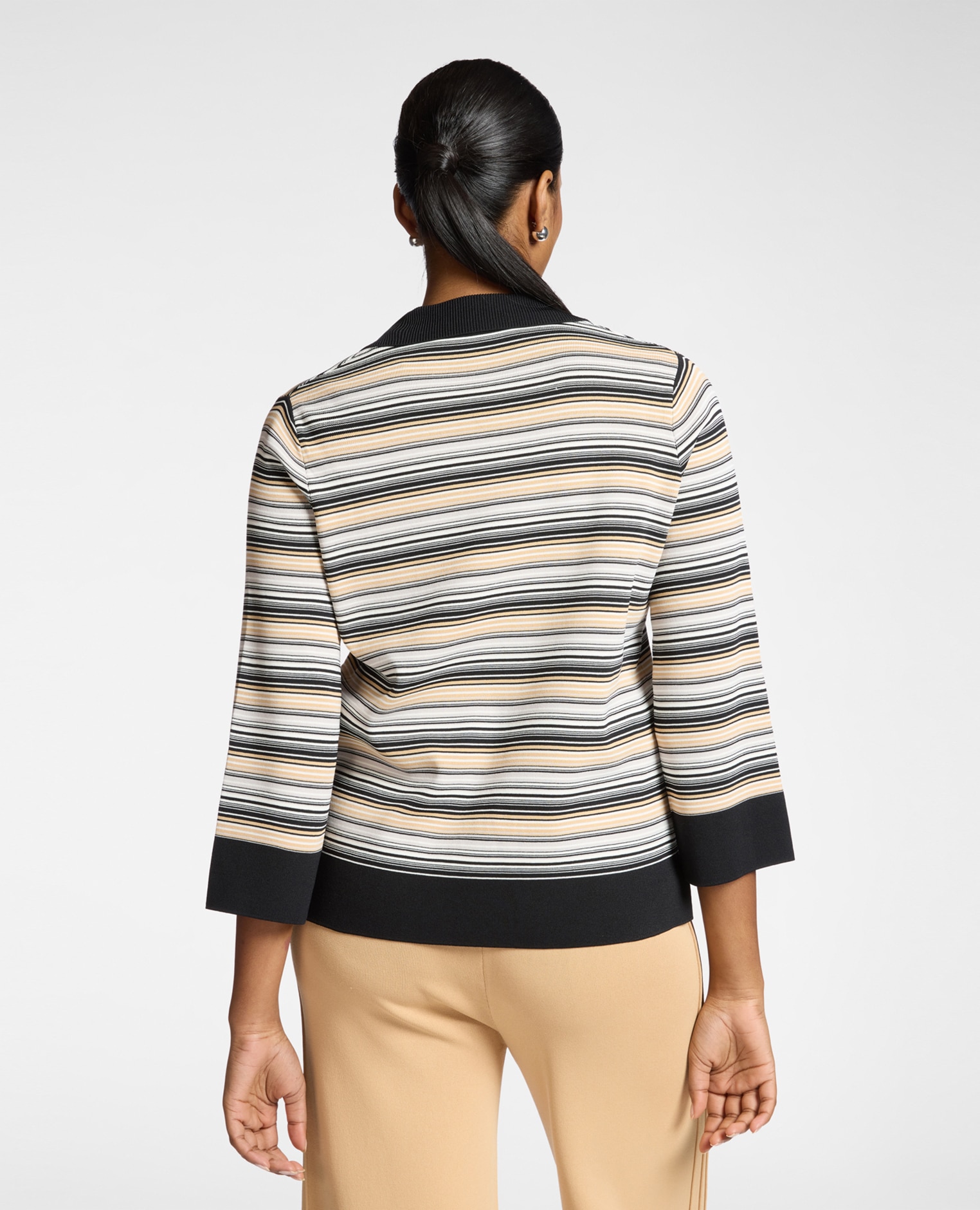 Jersey de mujer de rayas mezcla de viscosa ajuste regular con longitud media - Elena Miró - Negro Negro-2