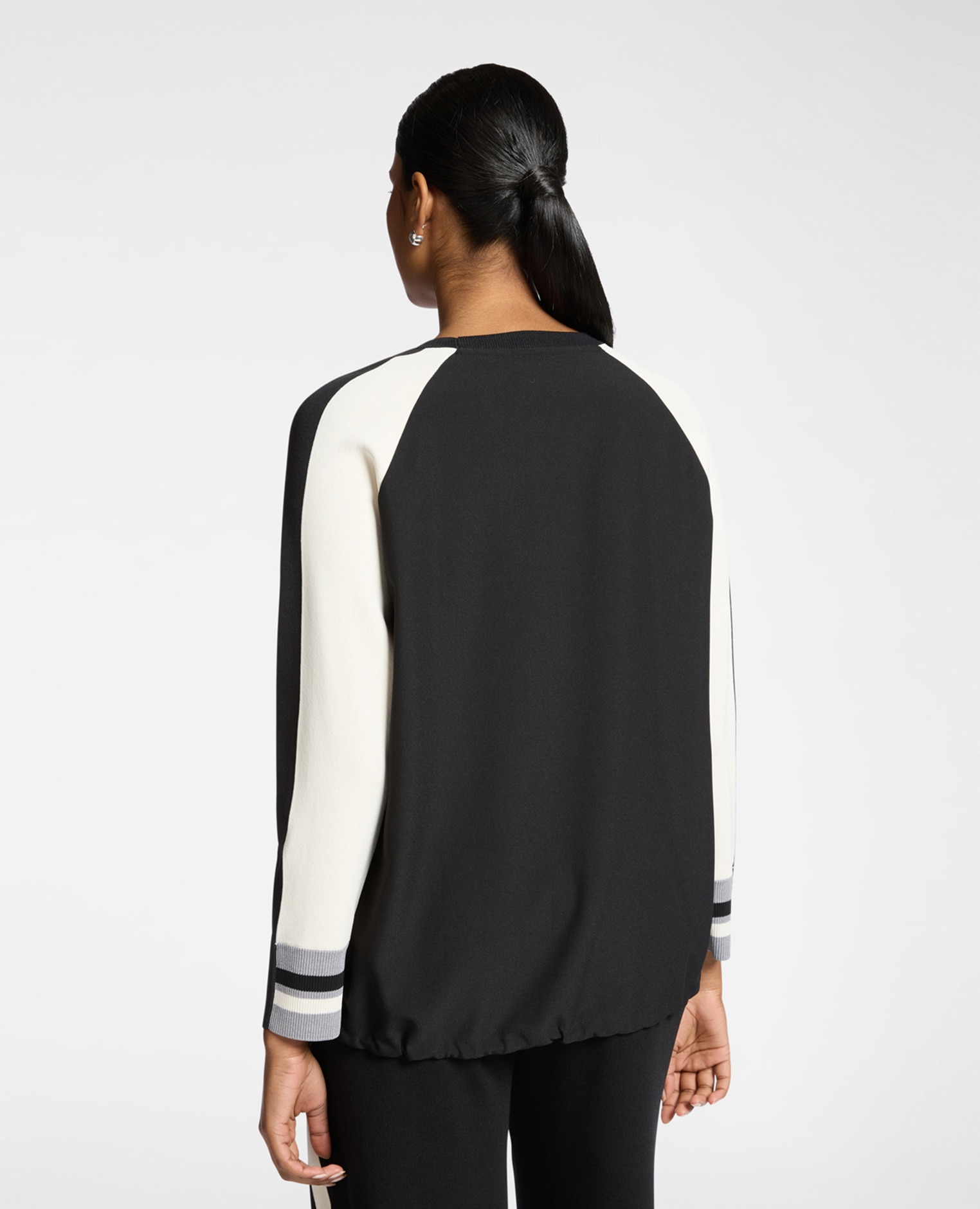 Jersey de mujer de mezcla de viscosa con bordes a rayas ajuste regular con longitud media y cuello redondo - Elena Miró - Blanco Blanco-2