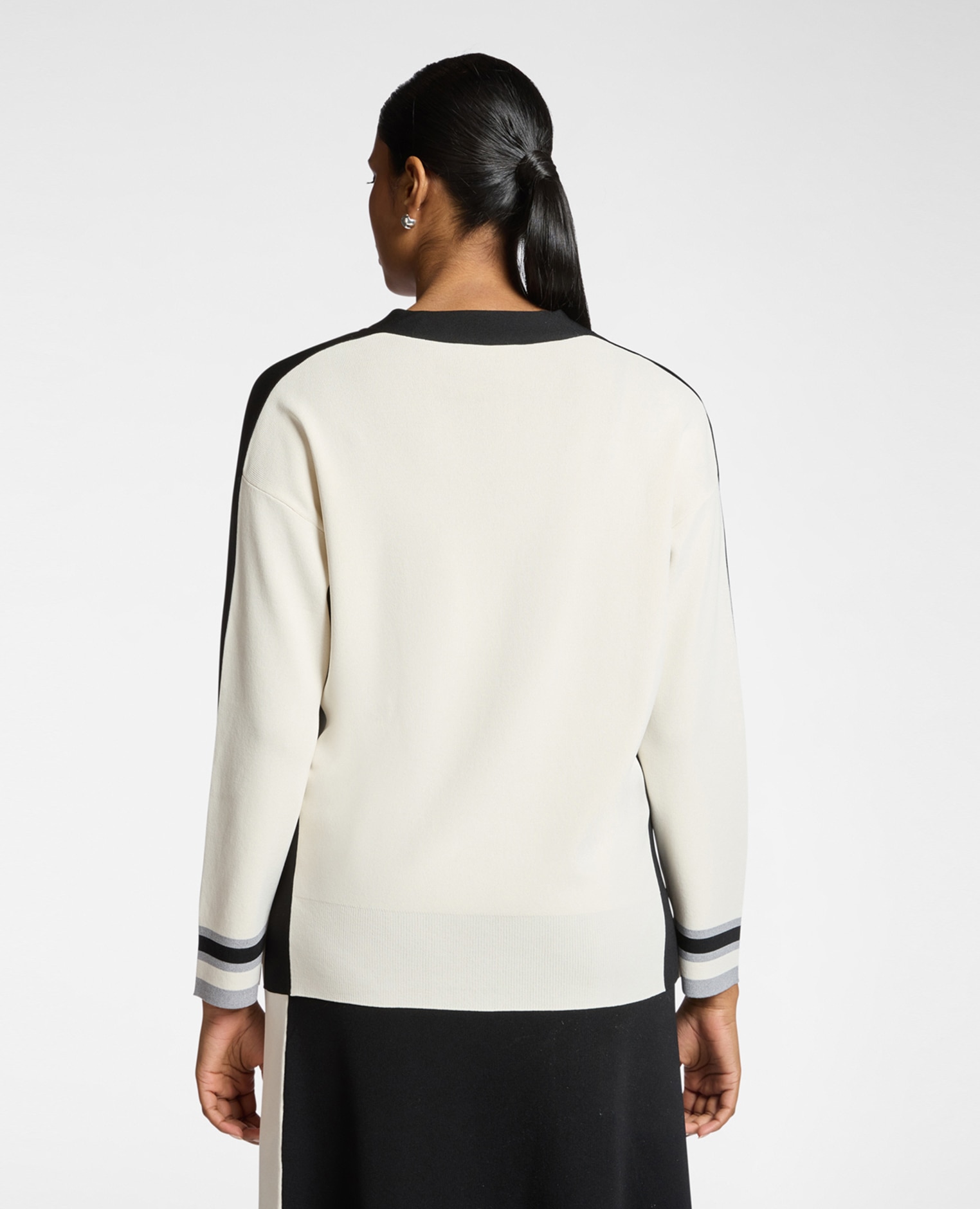 Jersey de mujer color block de viscosa mixta ajuste regular con longitud media - Elena Miró - Blanco Blanco-2