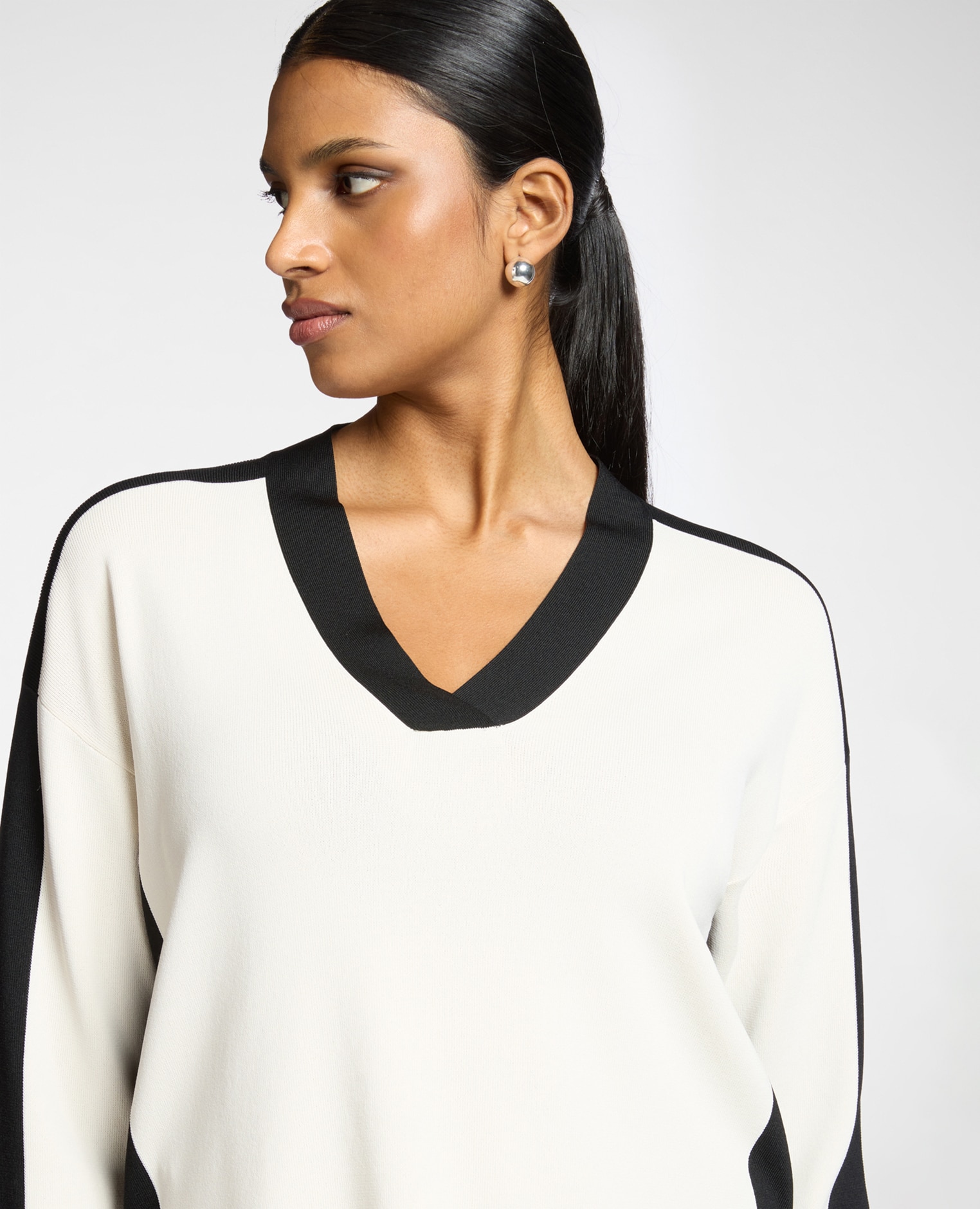 Jersey de mujer color block de viscosa mixta ajuste regular con longitud media - Elena Miró - Blanco Blanco-4