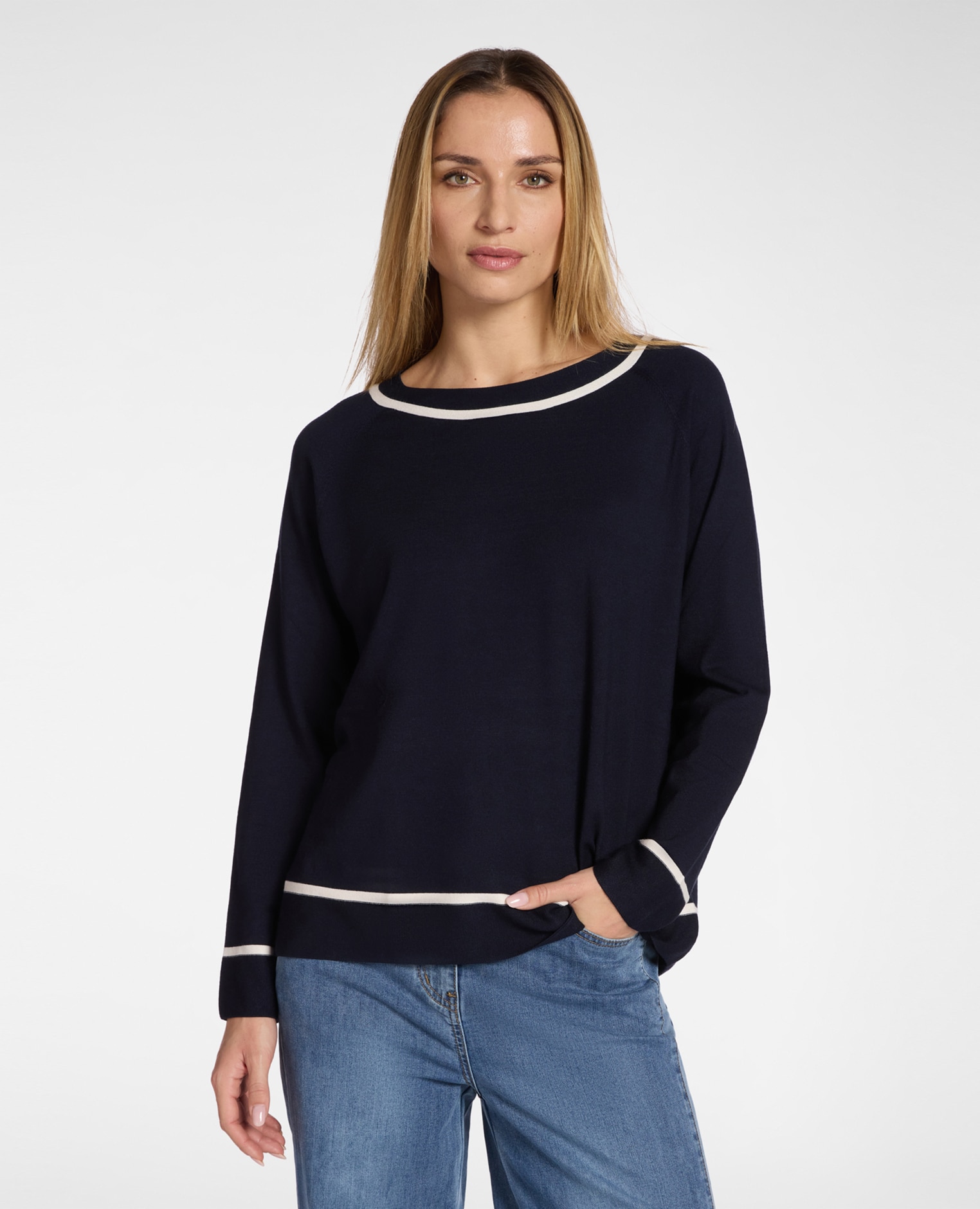 Jersey de mujer de rayas mezcla de viscosa ajuste regular y longitud media - Elena Miró - Azul Azul-1