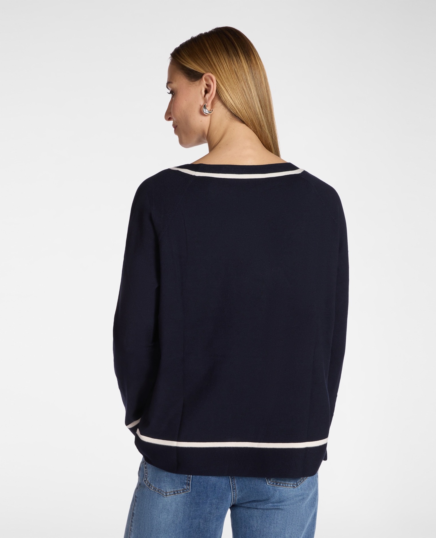 Jersey de mujer de rayas mezcla de viscosa ajuste regular y longitud media - Elena Miró - Azul Azul-2
