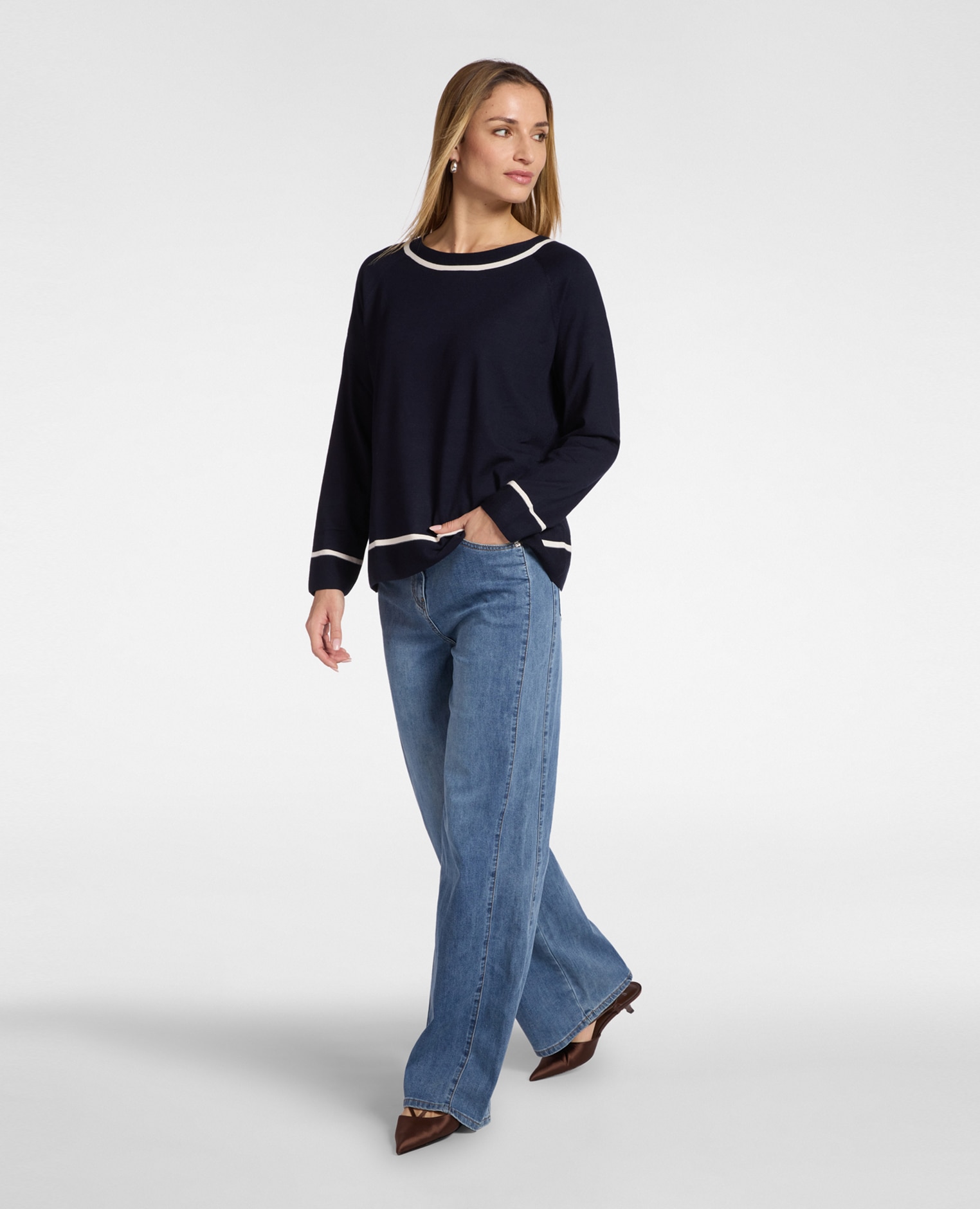 Jersey de mujer de rayas mezcla de viscosa ajuste regular y longitud media - Elena Miró - Azul Azul-3