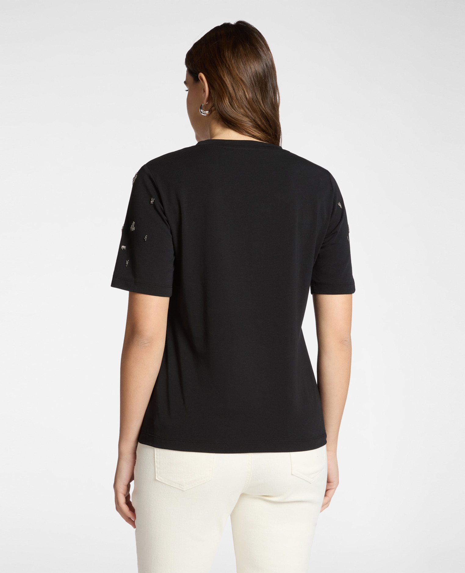 Camiseta de mujer de algodón con bordado ajuste regular y mangas cortas - Elena Miró - Negro Negro-2