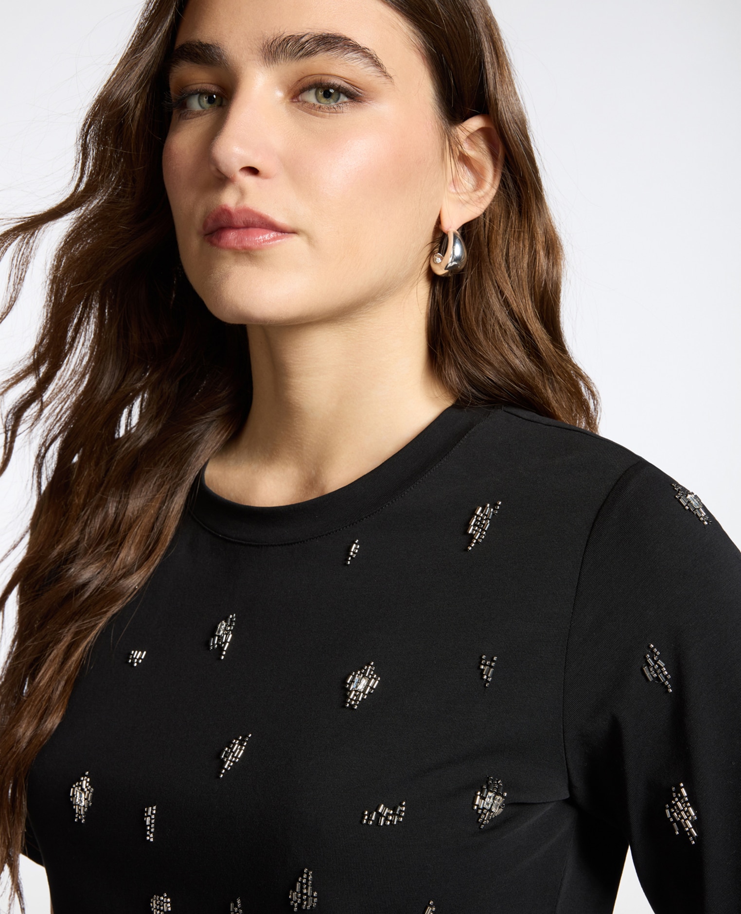 Camiseta de mujer de algodón con bordado ajuste regular y mangas cortas - Elena Miró - Negro Negro-4