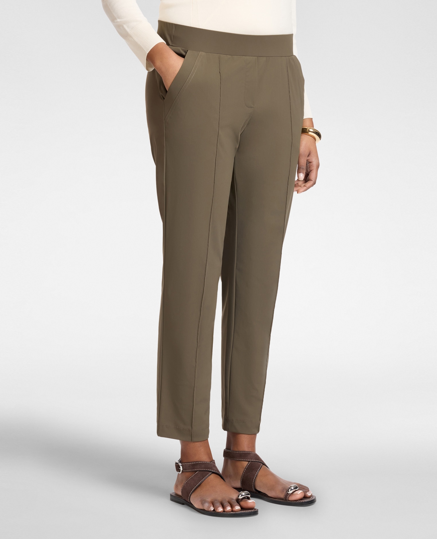 Pantalones de mujer de punto modelo jogger con banda elástica en la cintura - Elena Miró - Azul Kaki-3