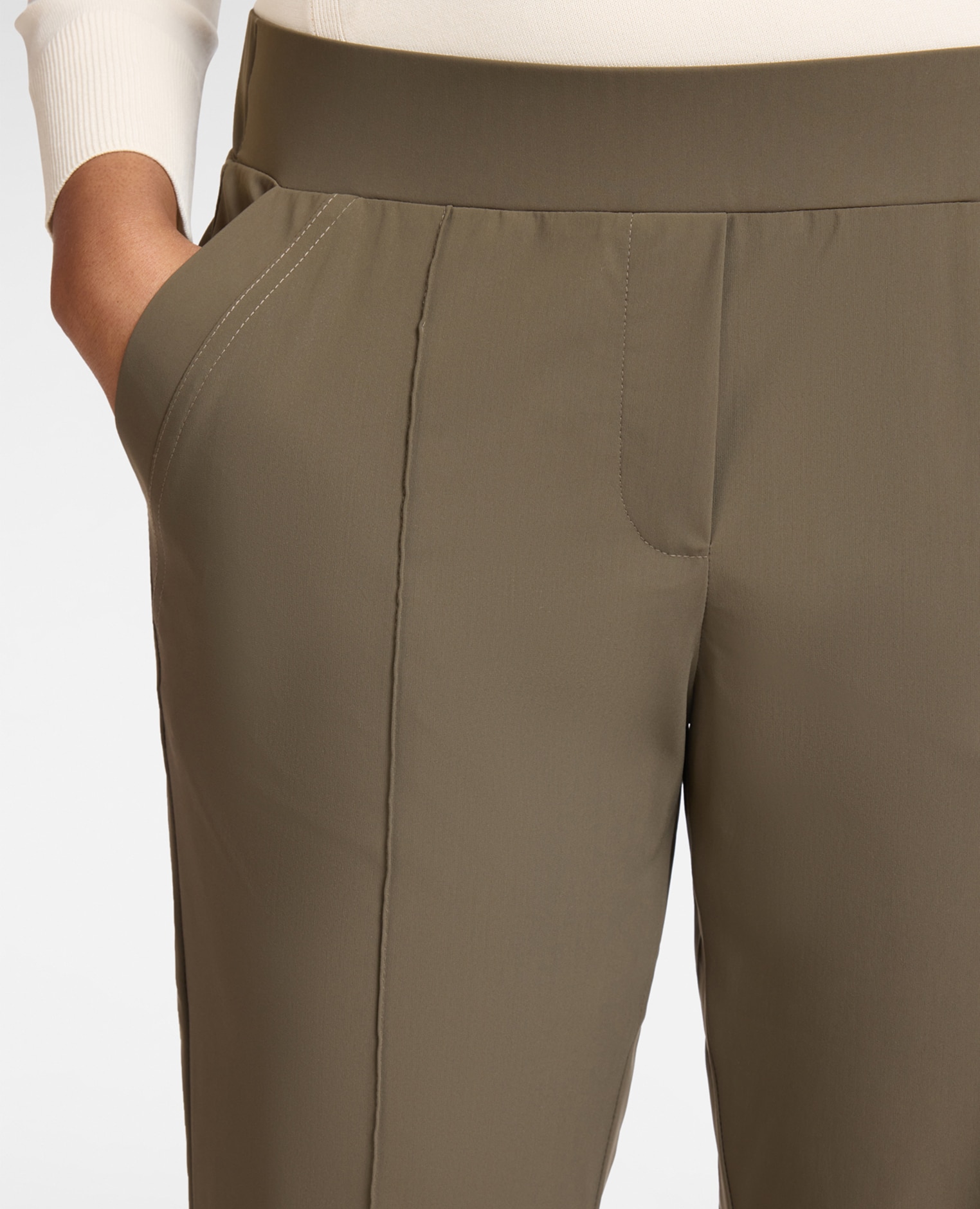 Pantalones de mujer de punto modelo jogger con banda elástica en la cintura - Elena Miró - Azul Kaki-4