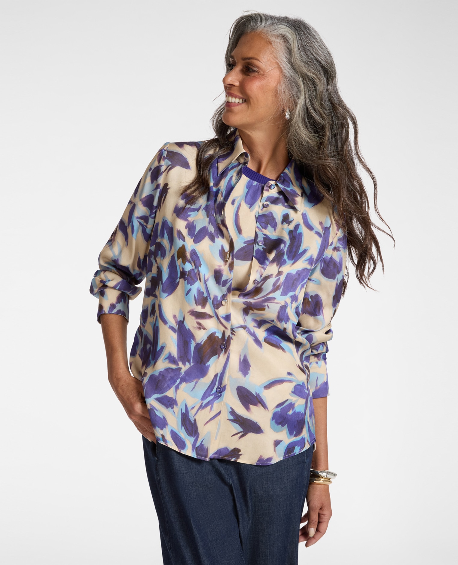 Elena Miró - Camisa de mujer estampada ajuste regular con cierre de botones.