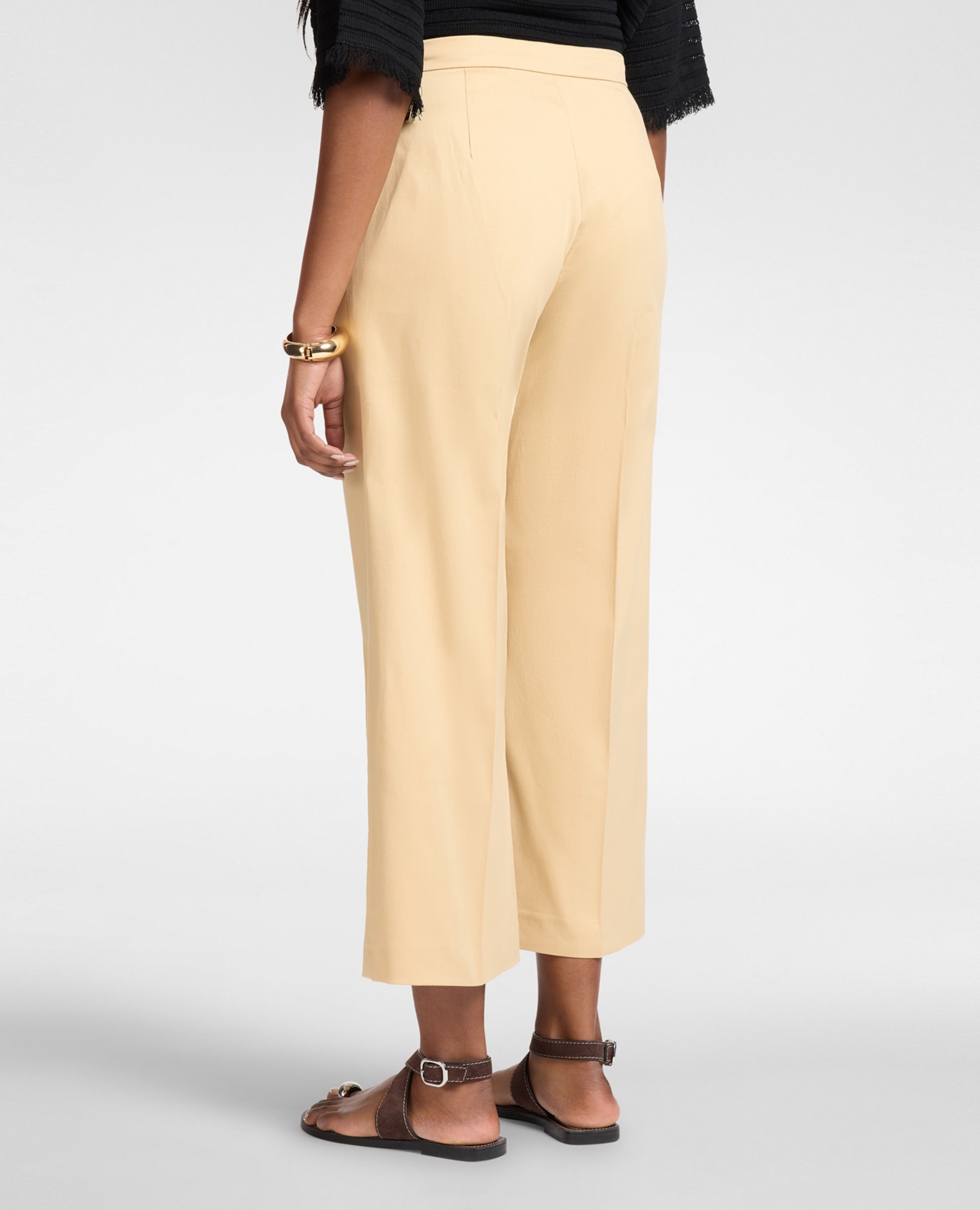 Pantalones de mujer cropped de gabardina cierre con botón y cremallera - Elena Miró - Beige Beige-2