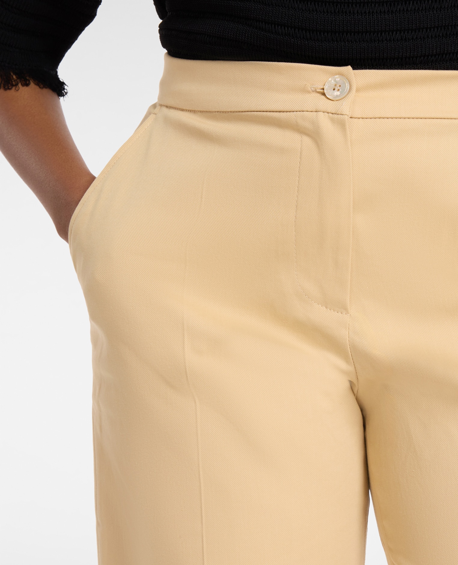 Pantalones de mujer cropped de gabardina cierre con botón y cremallera - Elena Miró - Beige Beige-4