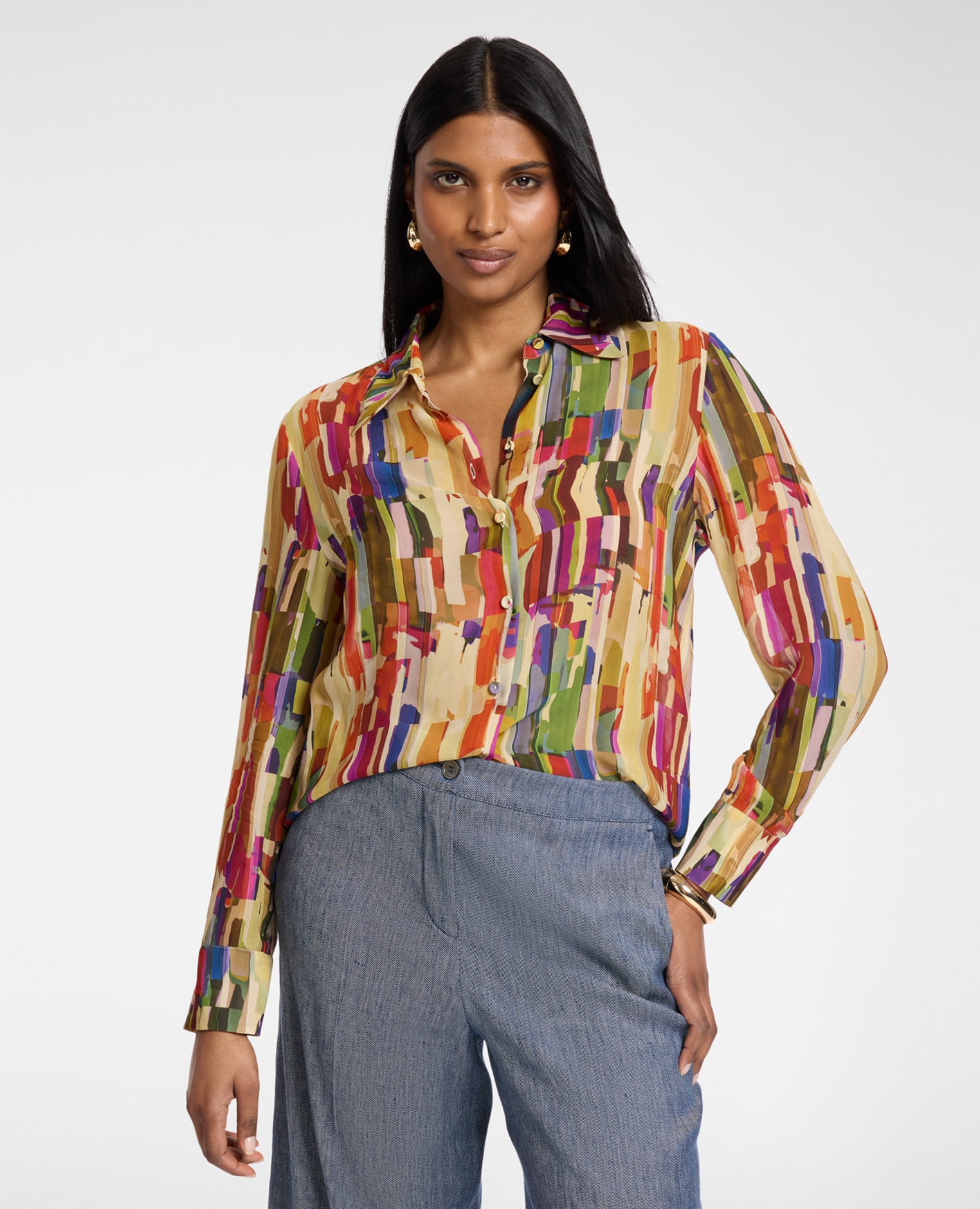 Elena Miró - Camisa de mujer de viscosa estampada ajuste regular con cierre de botones.