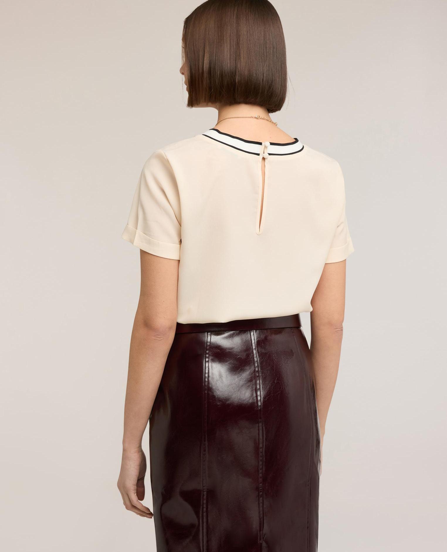 Blusa de mujer con borde de punto escote redondo con ribete de punto - Motivi - Blanco Blanco-2