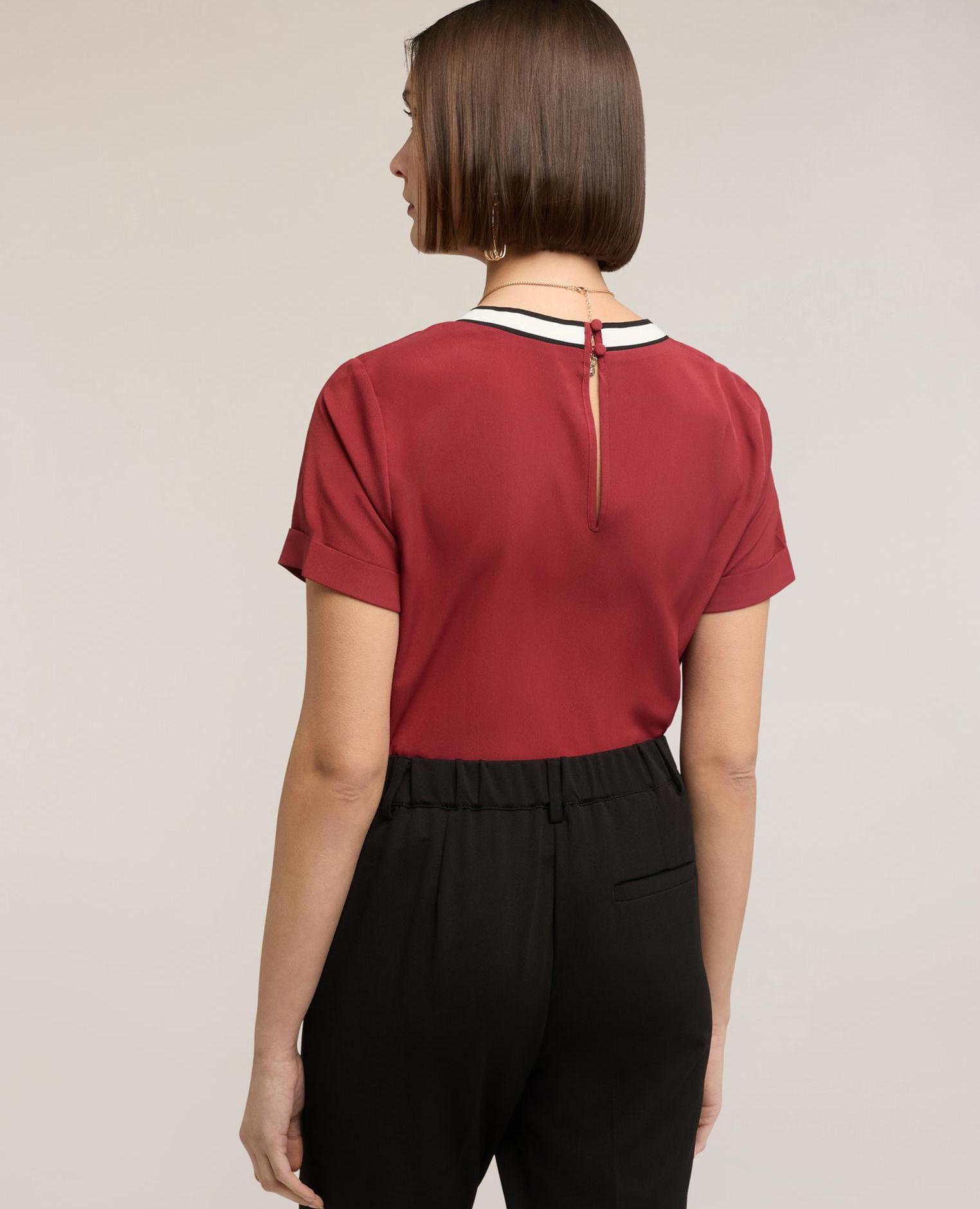 Blusa de mujer con borde de punto escote redondo con ribete de punto - Motivi - Burdeos Burdeos-2