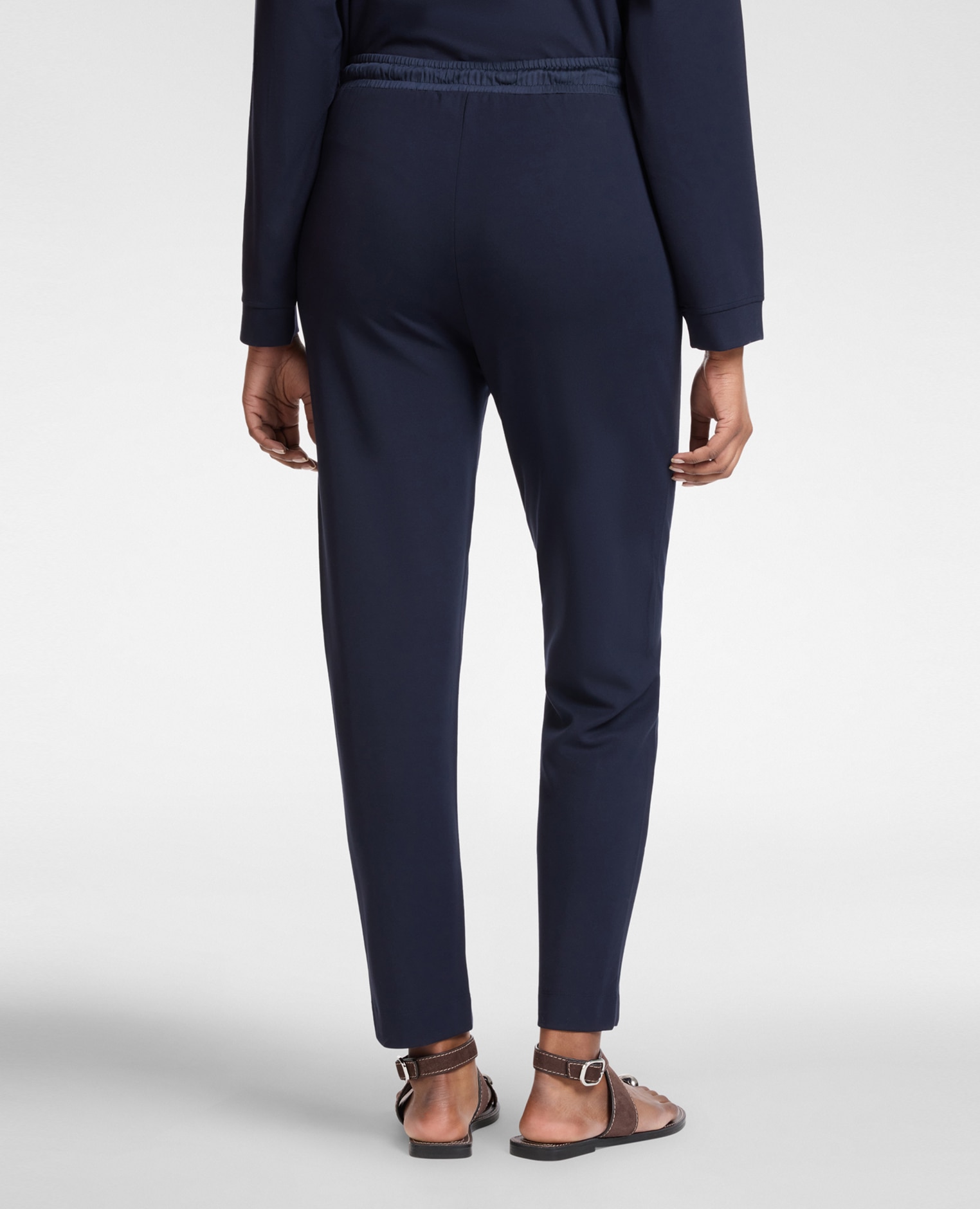 Pantalones de mujer joggers ajuste regular con banda elástica en la cintura - Elena Miró - Azul Azul-2