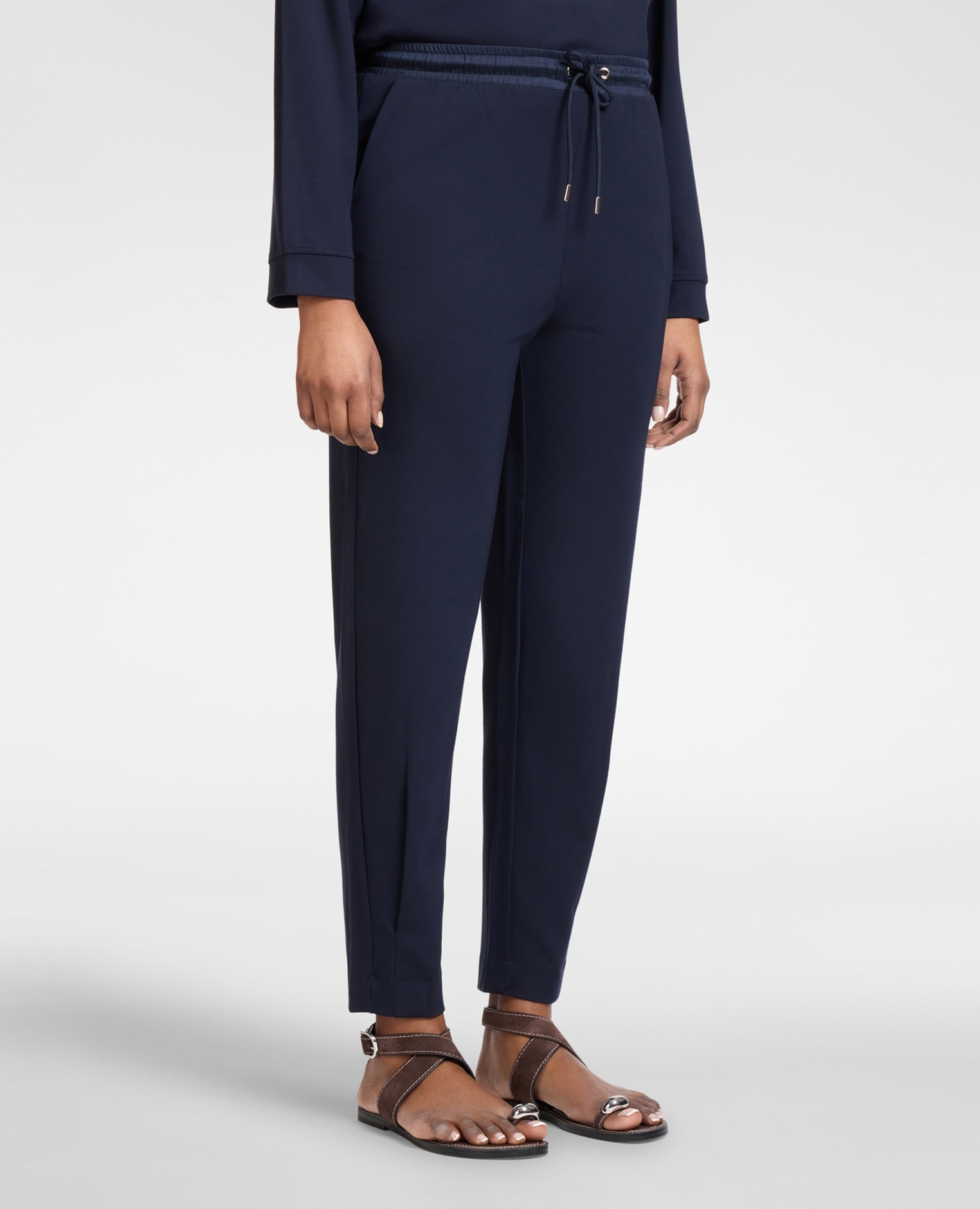 Pantalones de mujer joggers ajuste regular con banda elástica en la cintura - Elena Miró - Azul Azul-3