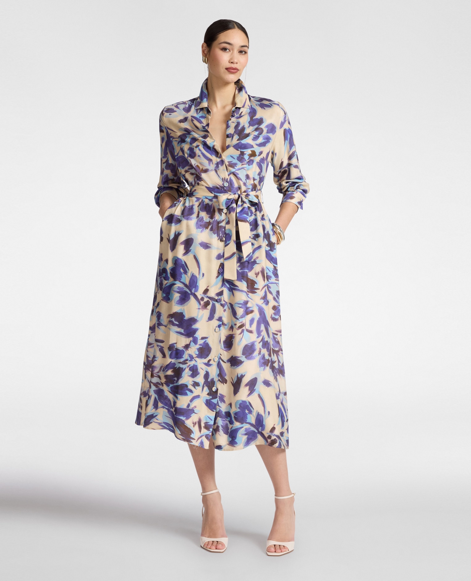 Elena Miró - Vestido midi camisero estampado con cinturón.