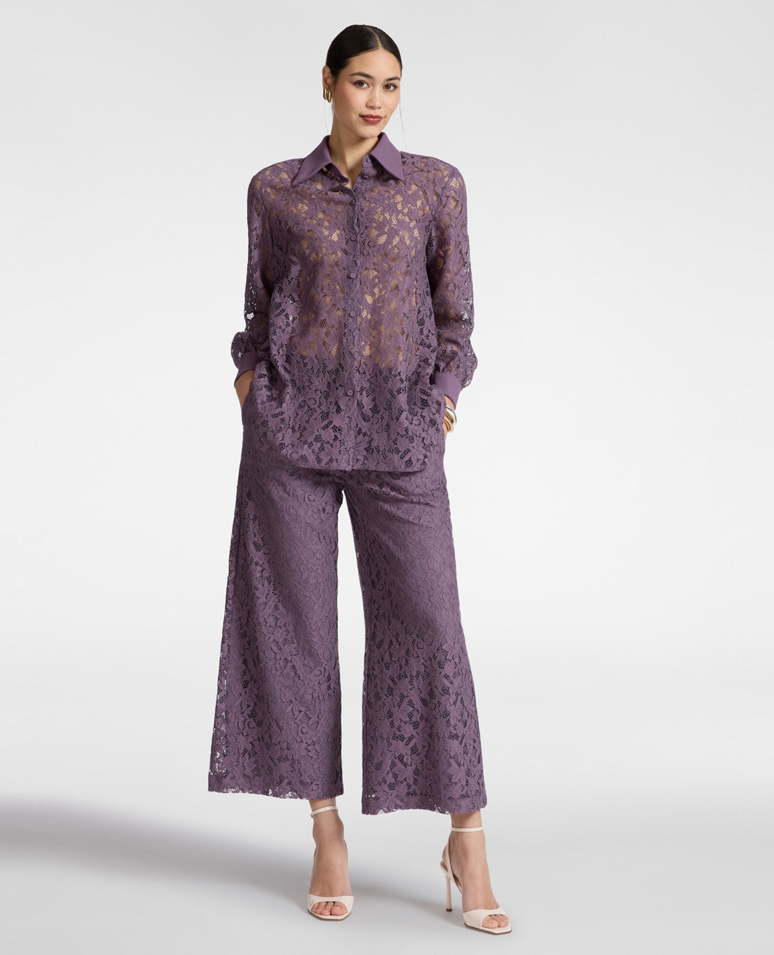 Elena Miró - Pantalones de mujer cropped de encaje ajuste ancho con cremallera lateral.