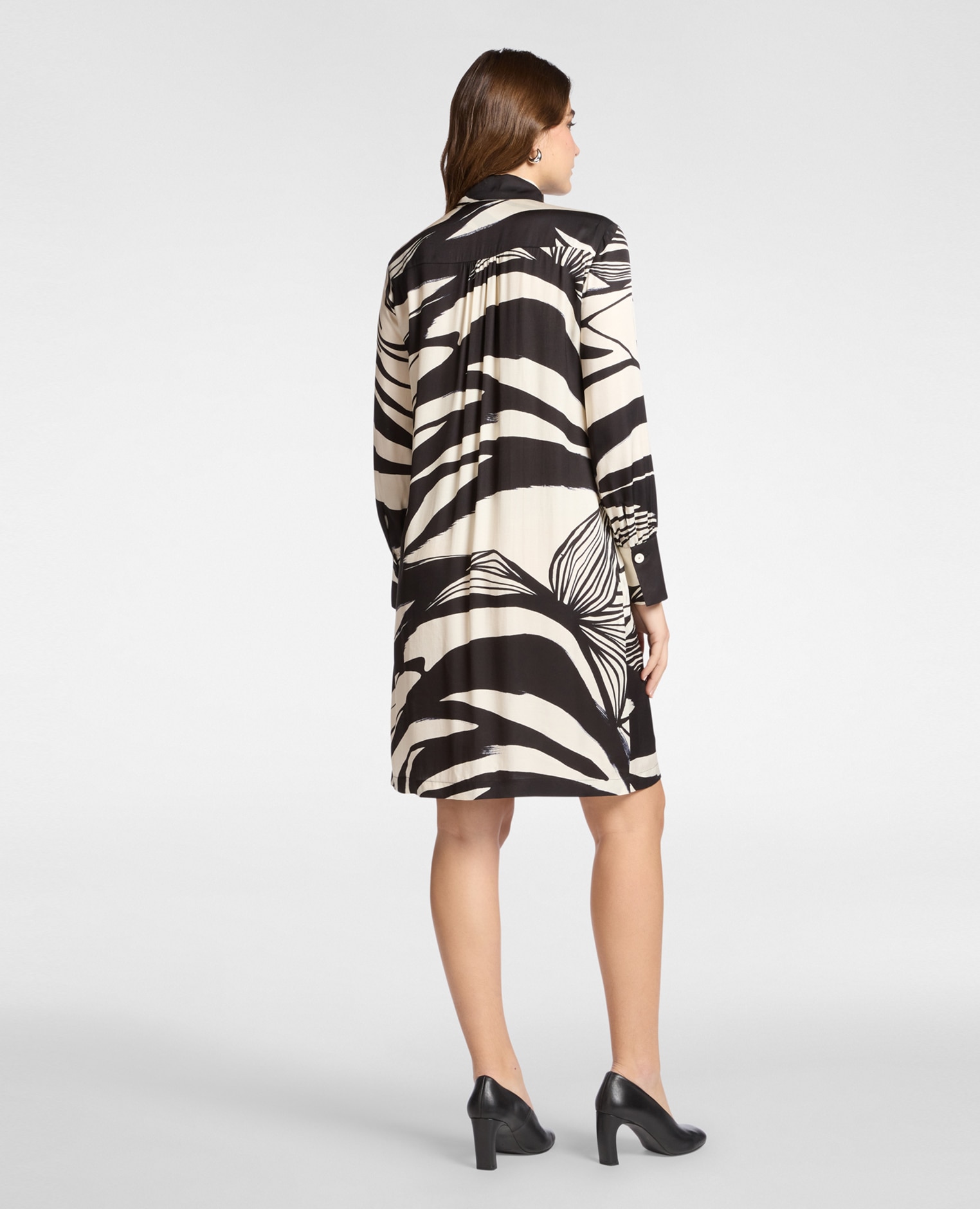 Vestido midi estampado en sarga de viscosa - Elena Miró - Negro / Blanco Negro / Blanco-2