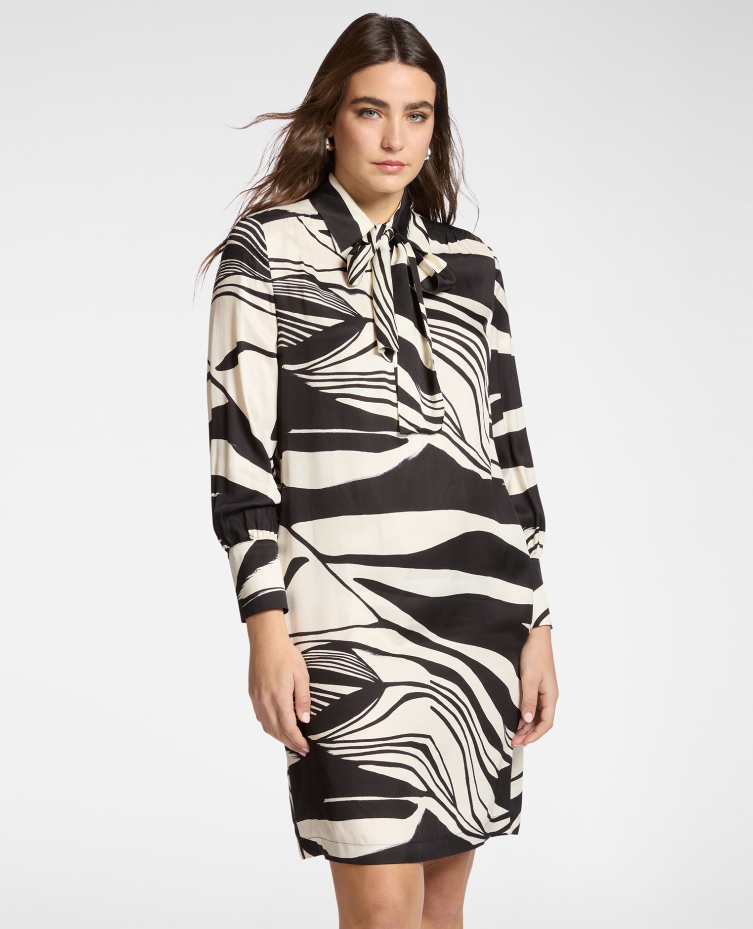 Vestido midi estampado en sarga de viscosa - Elena Miró - Negro / Blanco Negro / Blanco-3
