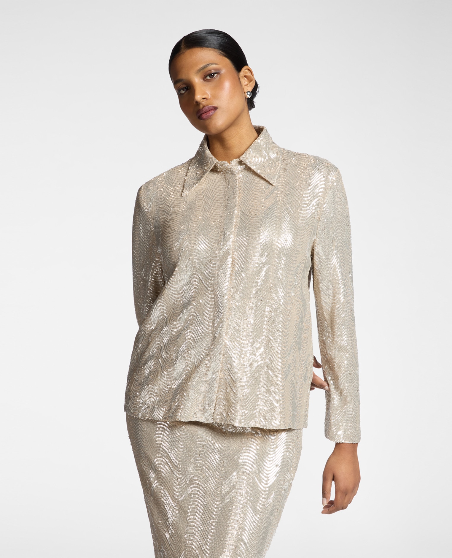 Elena Miró - Camisa de mujer de tul con lentejuelas.
