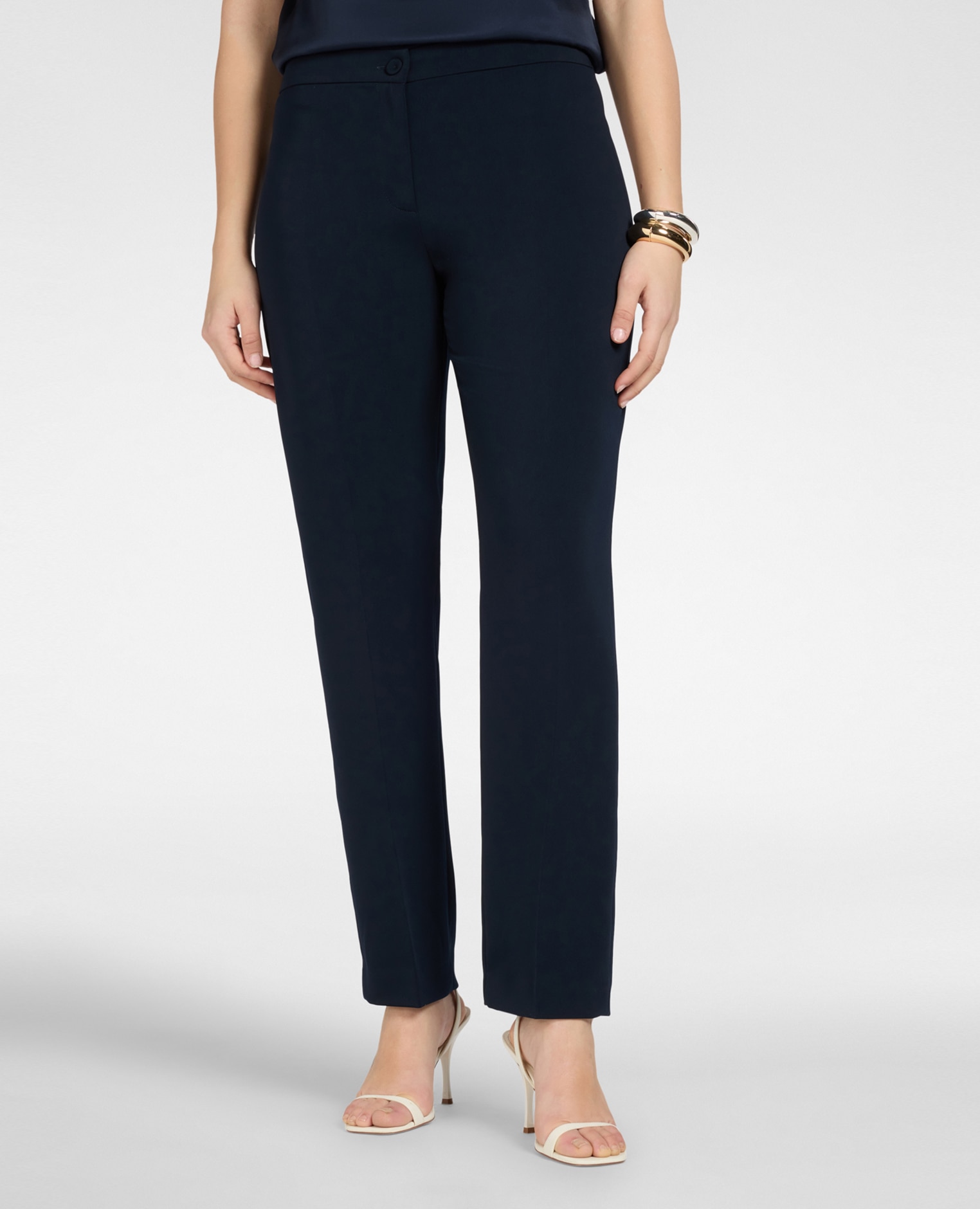 Pantalones de mujer de cady ajuste ceñido y luego recto hacia el bajo - Elena Miró - Azul Azul-3