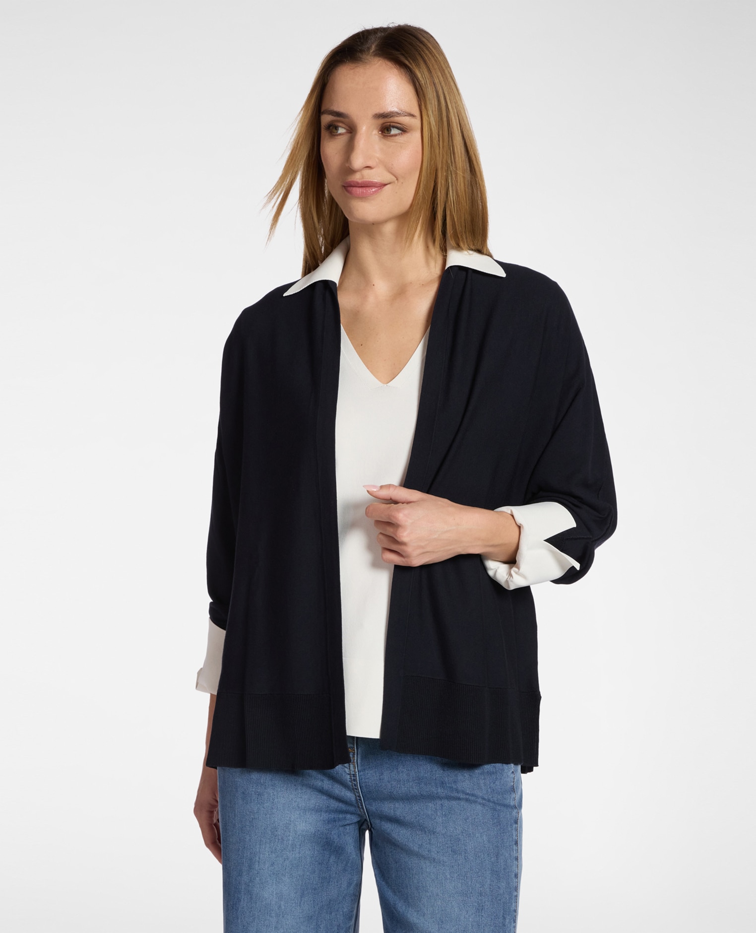Chaqueta de mujer de punto abierta por delante longitud media abertura frontal sin cierre - Elena Miró - Negro Negro-1