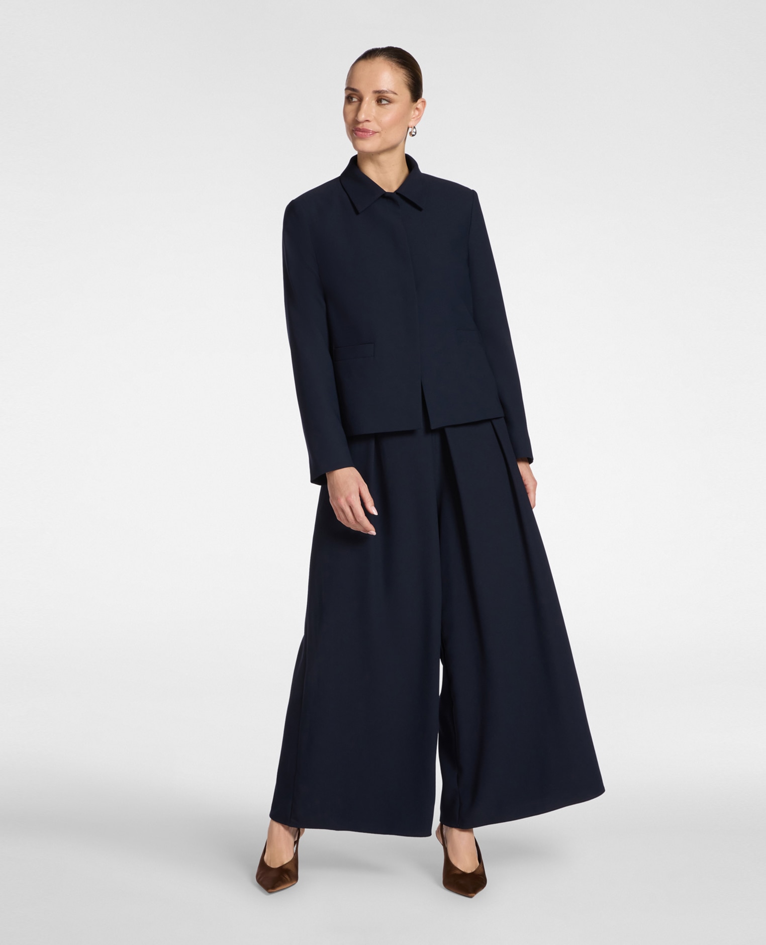 Pantalones de mujer palazzo de cady ajuste ancho con cierre de cremallera - Elena Miró - Azul Azul-1