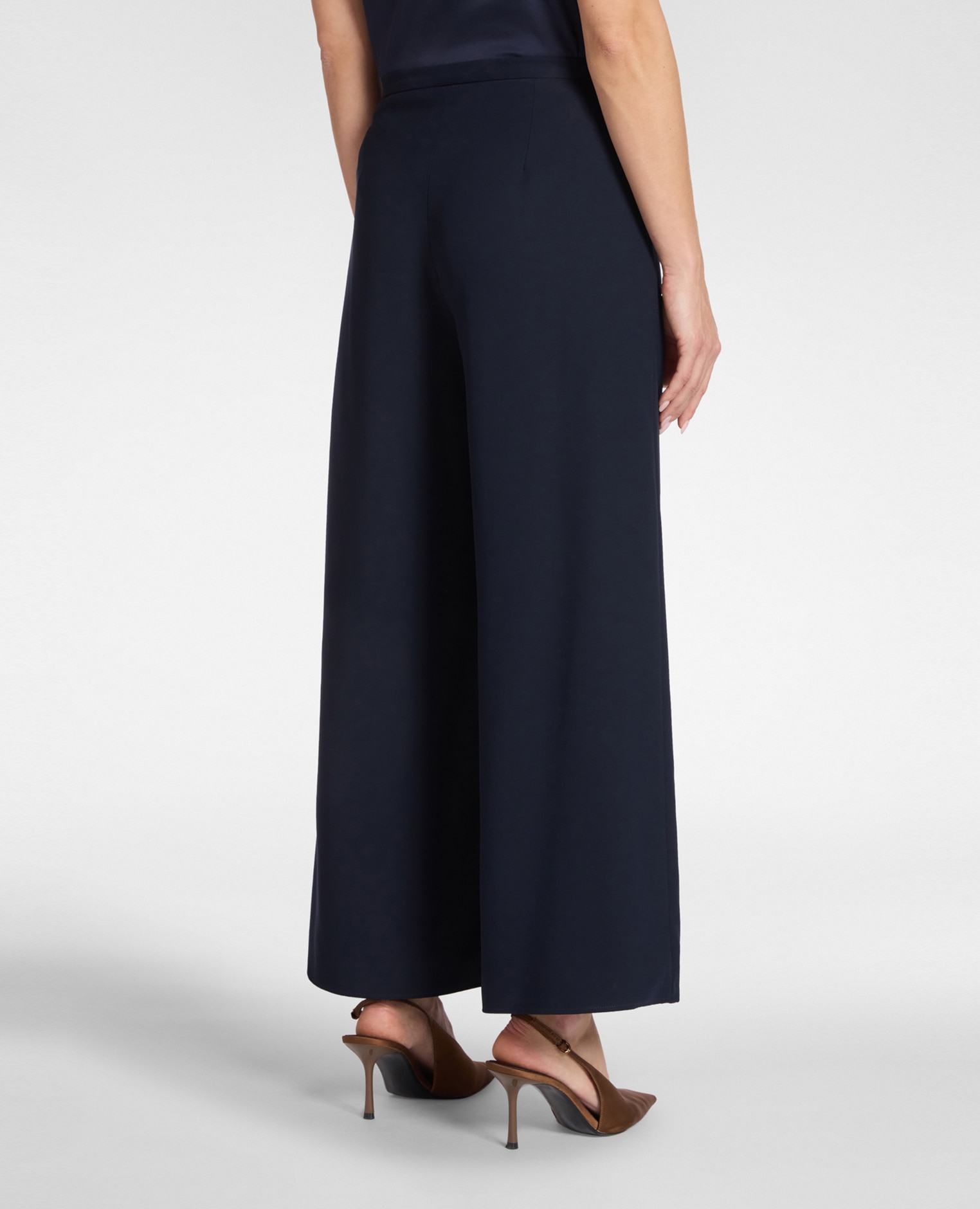 Pantalones de mujer palazzo de cady ajuste ancho con cierre de cremallera - Elena Miró - Azul Azul-2