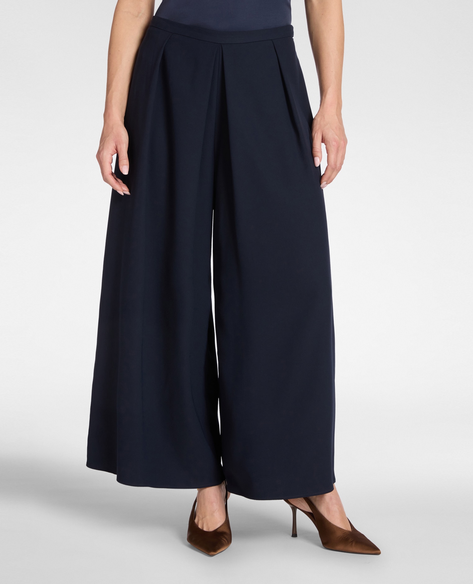 Pantalones de mujer palazzo de cady ajuste ancho con cierre de cremallera - Elena Miró - Azul Azul-3