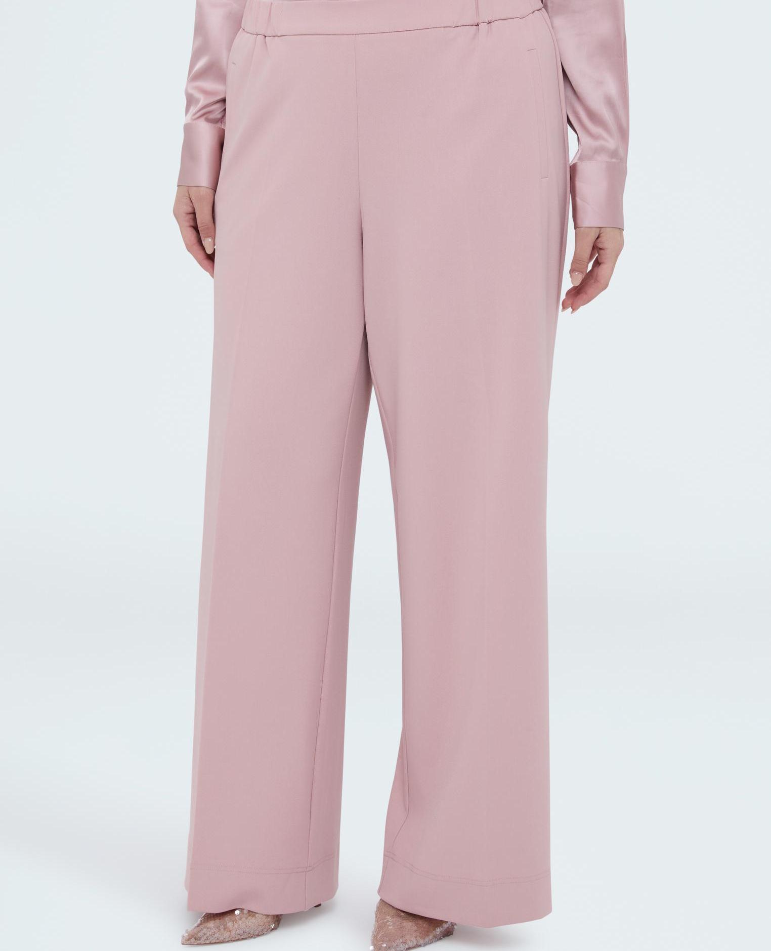 Pantalones de mujer wide leg en tejido stretch cierre con banda elástica para el máximo confort - Fiorella Rubino - Rosa Rosa-3