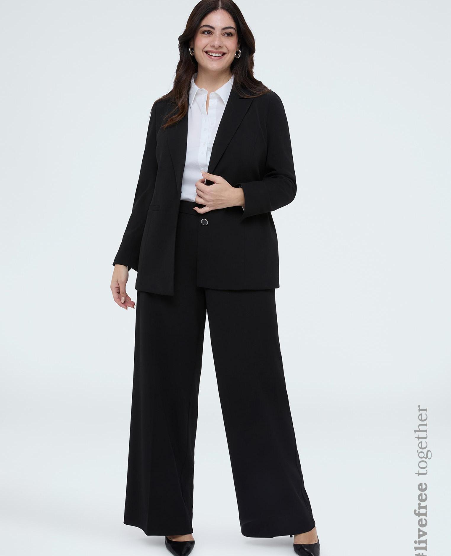 Pantalones de mujer wide leg en tejido stretch cierre con banda elástica para el máximo confort - Fiorella Rubino - Negro Negro-1