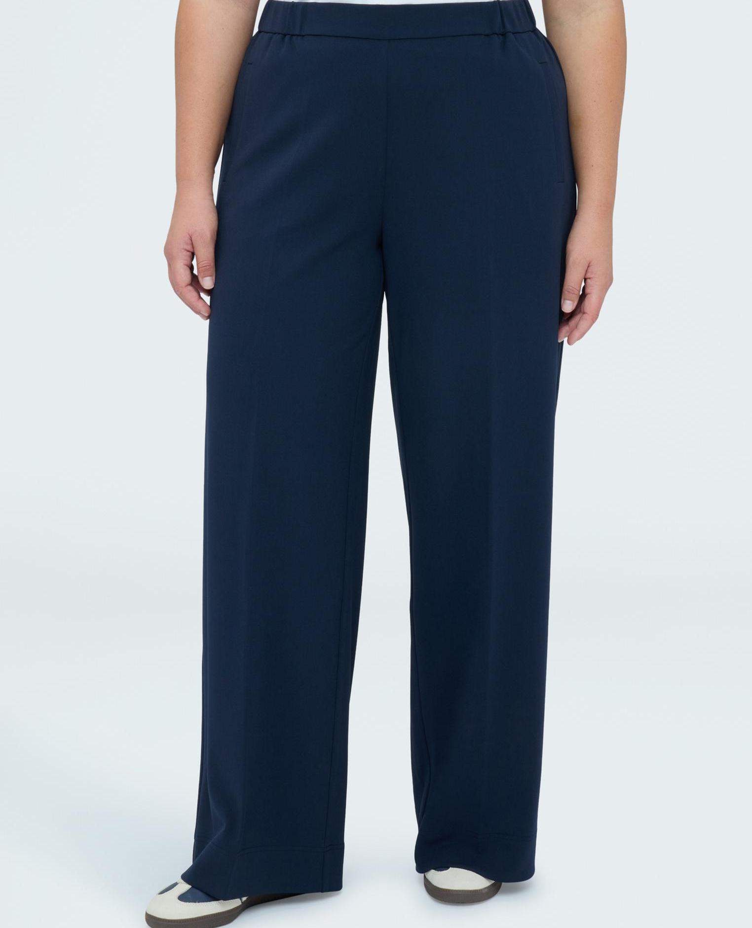 Pantalones de mujer wide leg en tejido stretch cierre con banda elástica para el máximo confort - Fiorella Rubino - Azul Azul-3