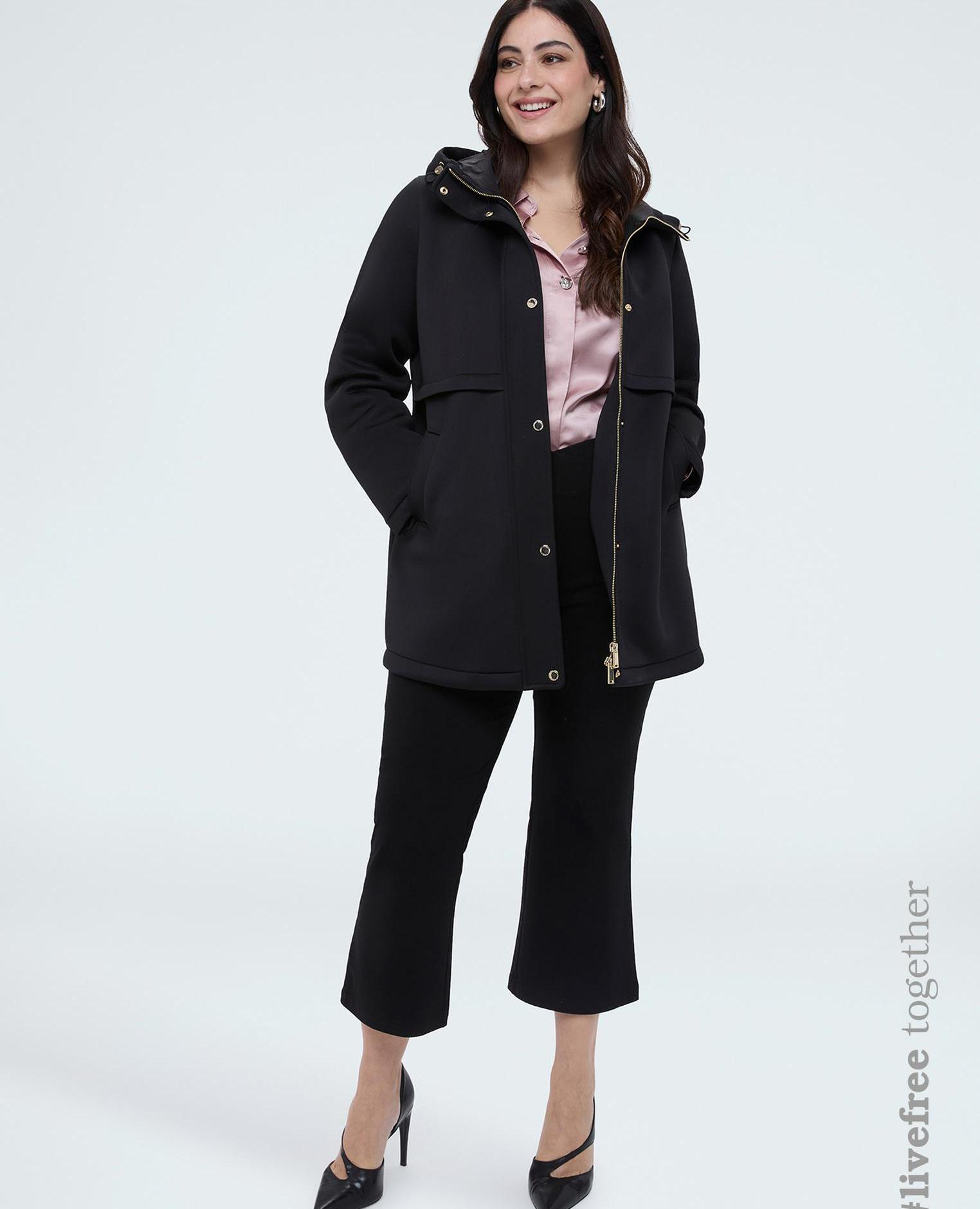 Pantalones de mujer kick flare cintura elástica asimétrica banda elástica asimétrica en la cintura para el máximo confort - Fiorella Rubino - Negro Negro-1