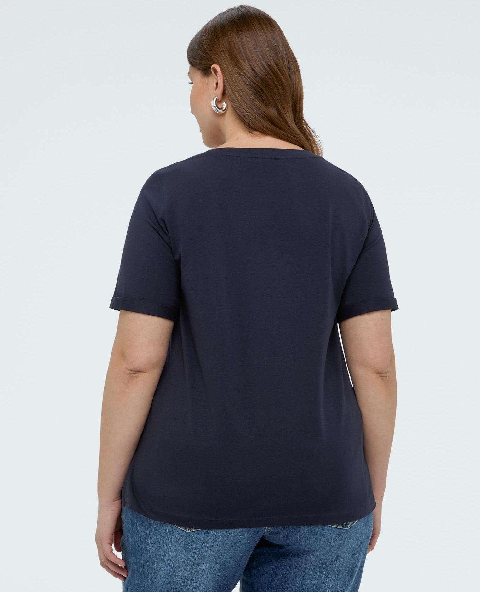 Camiseta de mujer de algodón con letras de cristal bordado - Fiorella Rubino - Azul Azul-2
