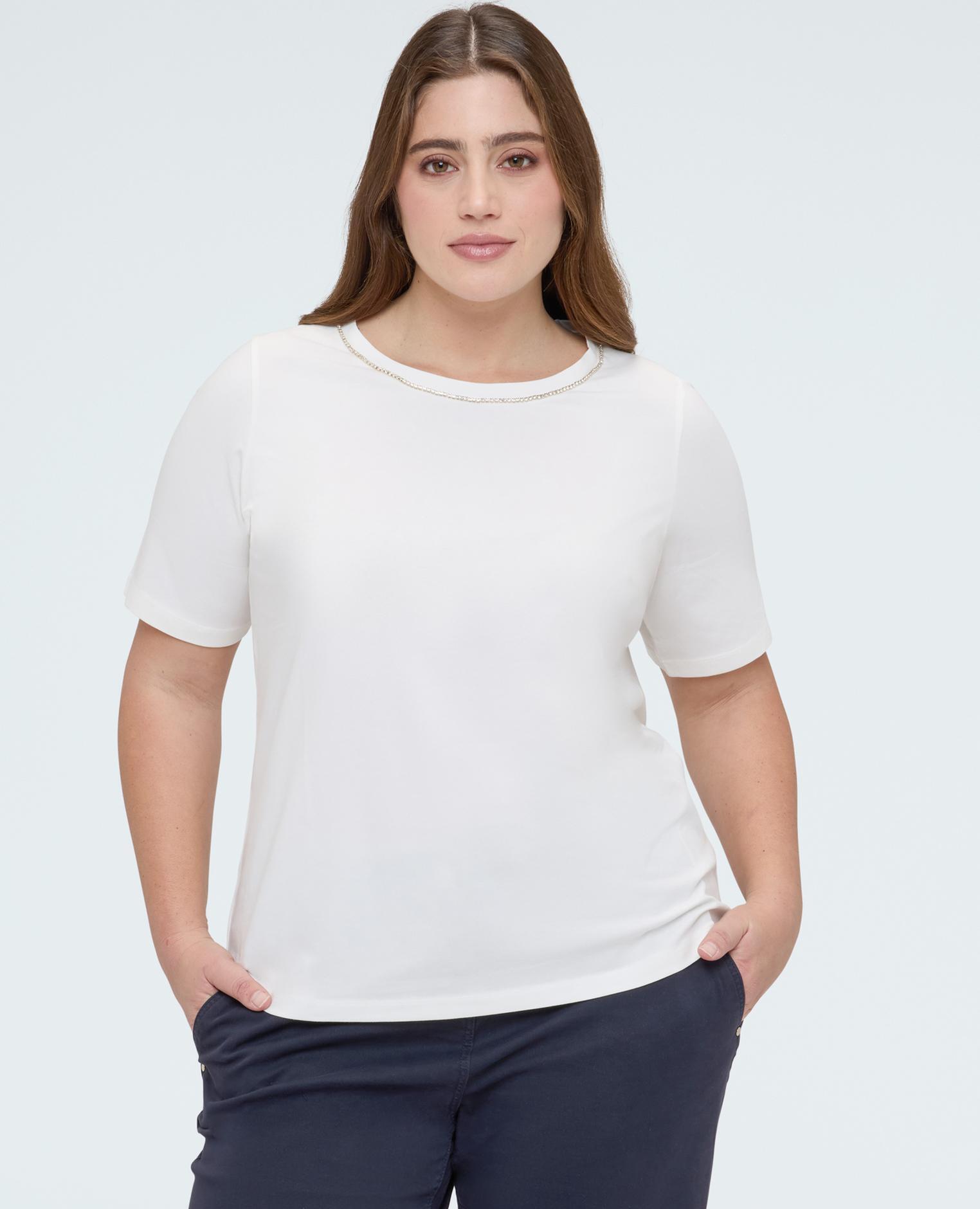 Camiseta de mujer de algodón con aplicaciones luminosas - Fiorella Rubino - Blanco Blanco-1